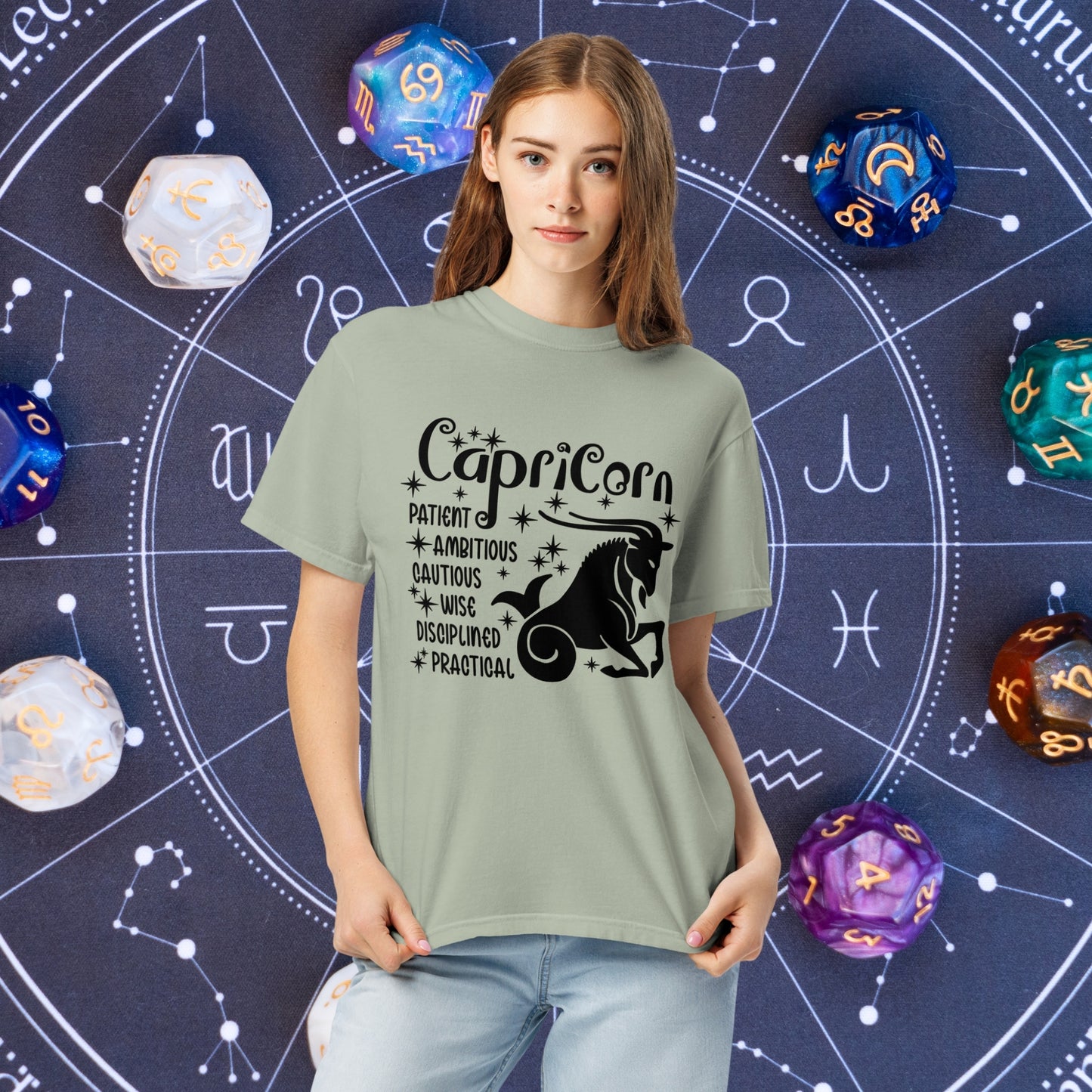 Capricorn Zodiac Comfort Colors T-Shirt - Grounded and mindful Capricorn zodiac tee for self-care and emotional balance