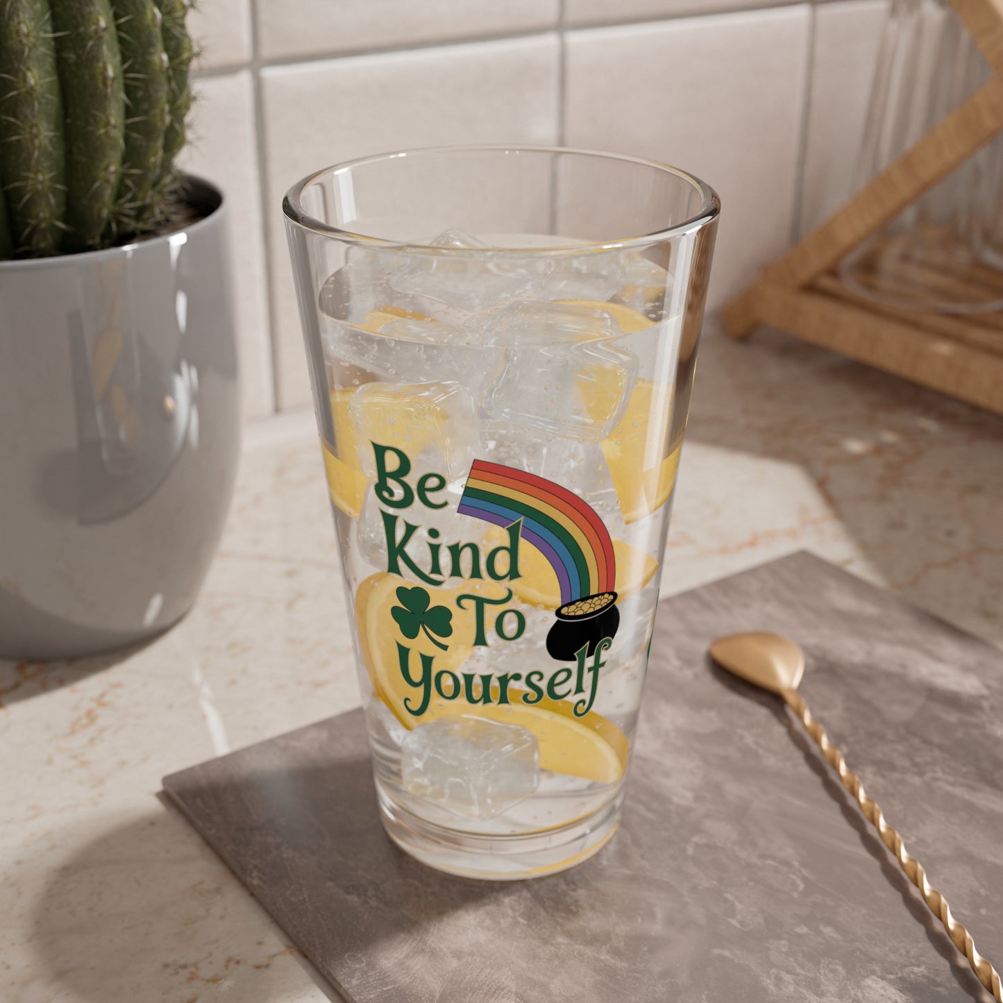 Be Kind To Yourself: Personalized St. Patrick's Day Pint Glass - Customizable Name for Happiness and Positivity