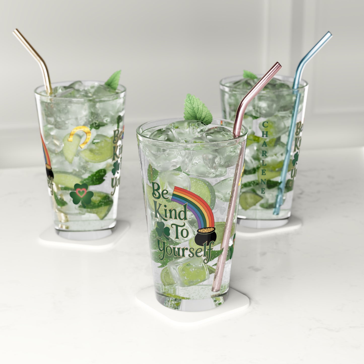 Be Kind To Yourself: Personalized St. Patrick's Day Pint Glass - Customizable Name for Happiness and Positivity