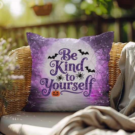 Shop our be kind to yourself halloween pillow featuring the 18" x 18" style option from MySisterIsASurvivor.