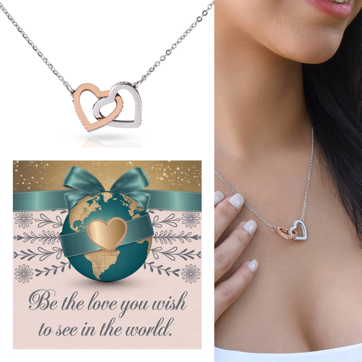 Be the Love You Wish to See - Interlocking Hearts Necklace inspirational jewelry for kindness & hope