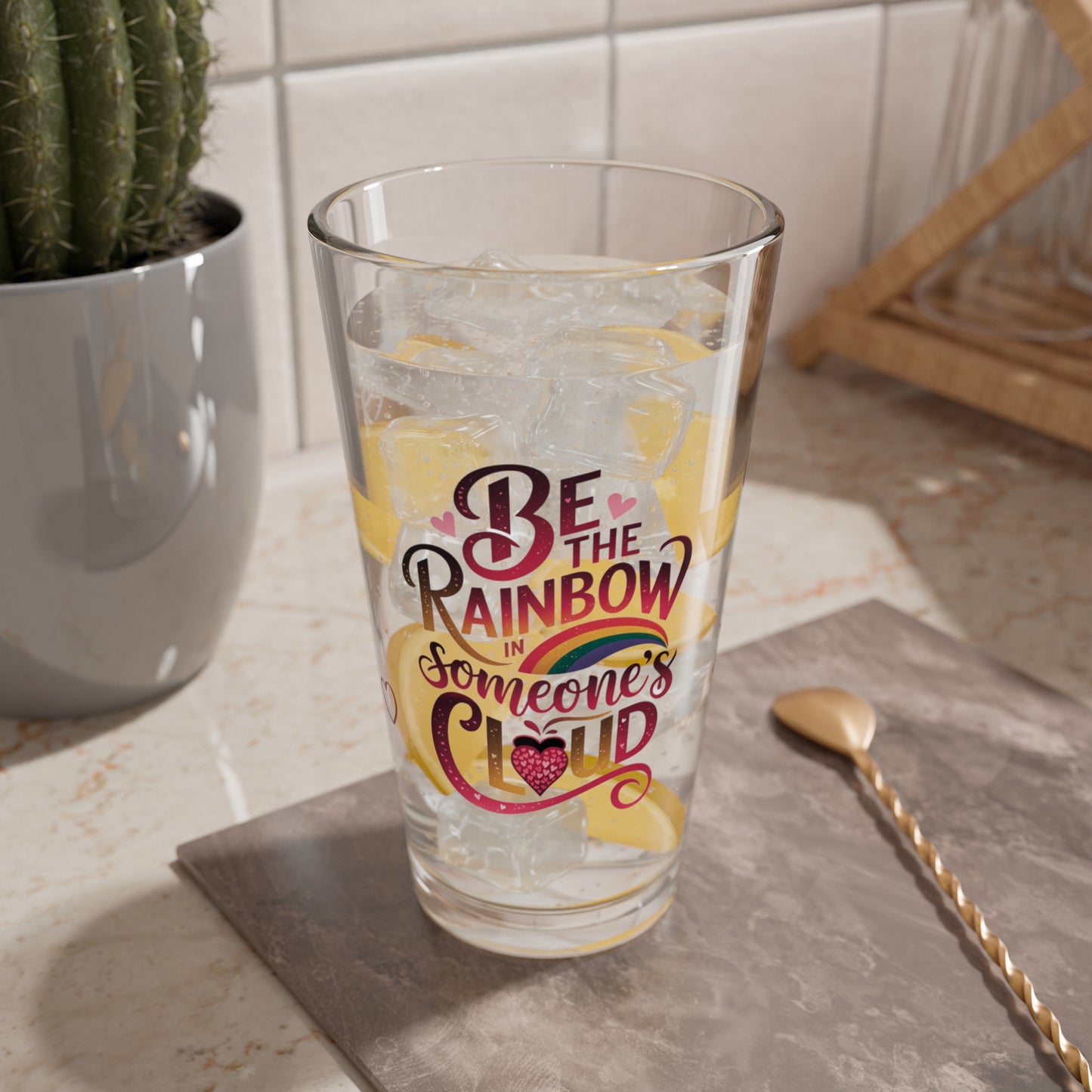 Be The Rainbow In Someone's Cloud: Personalized Valentine's Day Affirmation Pint Glass – Valentine's Day Self-Care Gift, Mindful Positivity Drinkware