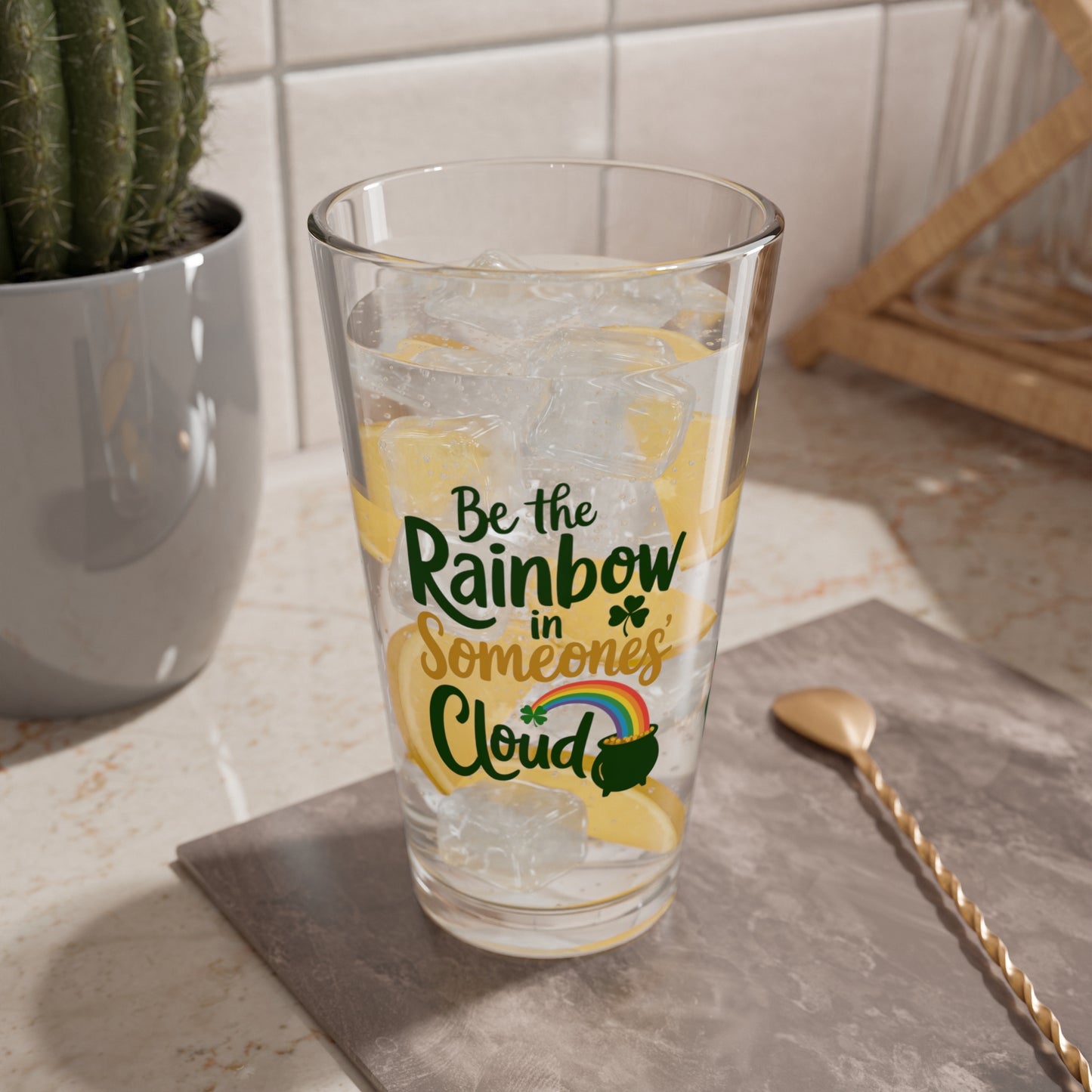 Be The Rainbow In Someones Cloud: Personalized St. Patrick's Day Pint Glass - Customizable Name for Happiness and Positivity