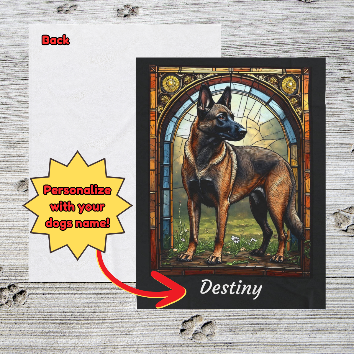 Belgian Malinois (Fawn Sable) Velveteen Plush Stained Glass Dog Blanket, Pet Lover Gift