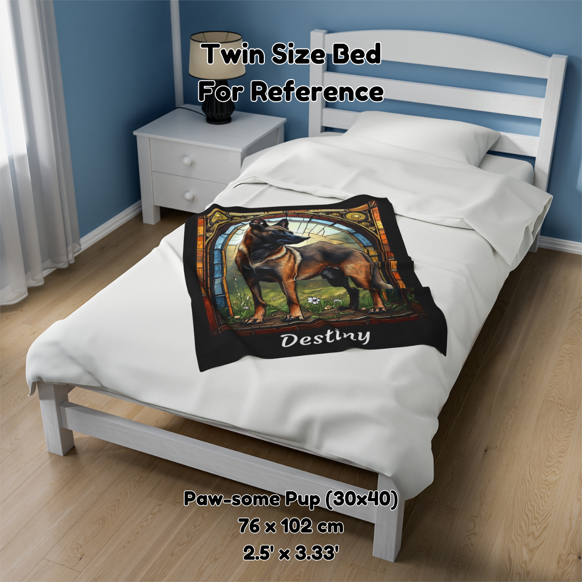 Belgian Malinois (Fawn Sable) Velveteen Plush Stained Glass Dog Blanket, Pet Lover Gift