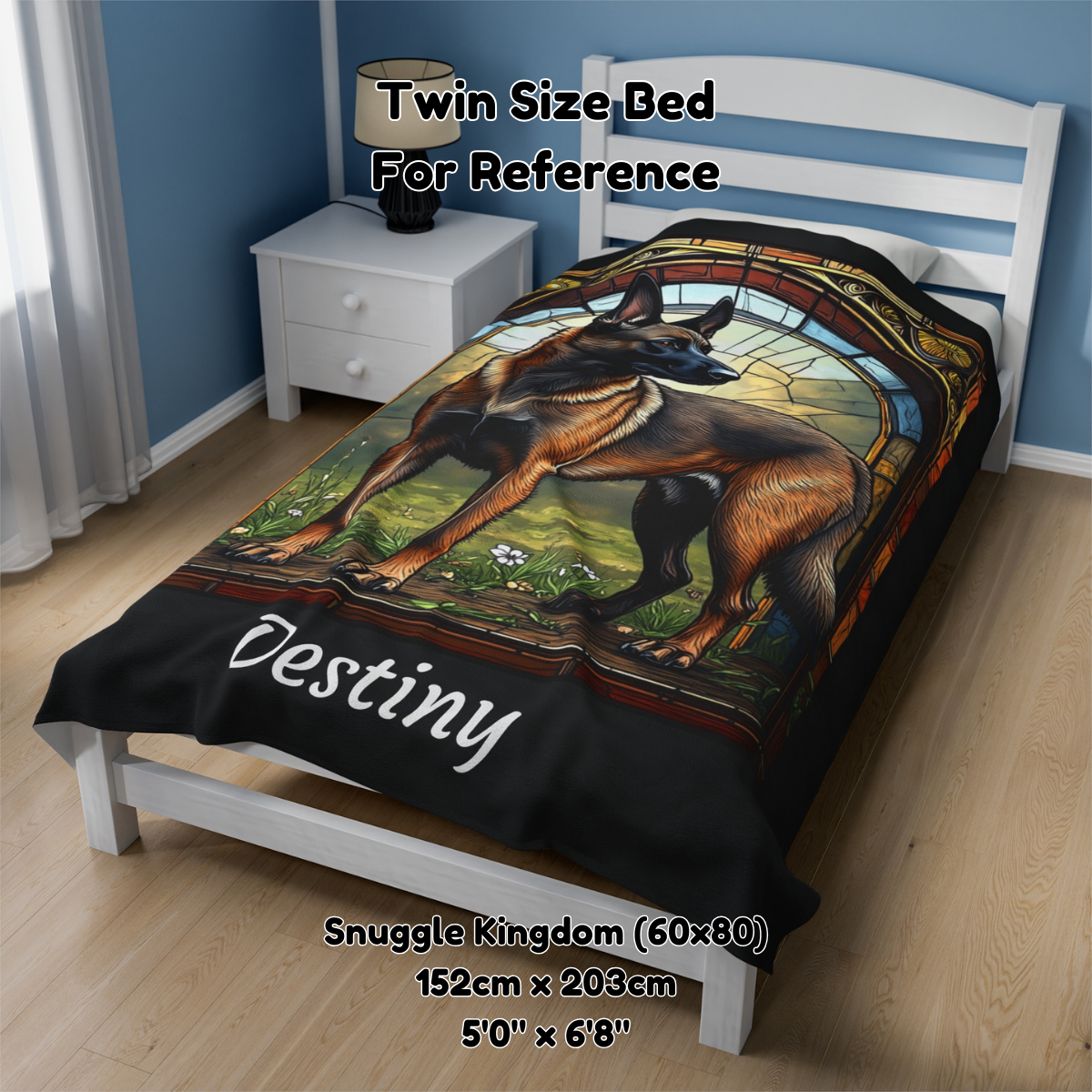 Belgian Malinois (Fawn Sable) Velveteen Plush Stained Glass Dog Blanket, Pet Lover Gift