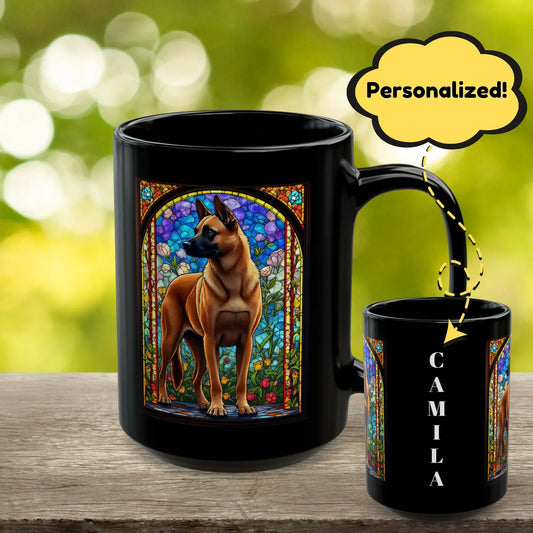 Shop our belgian malinois red personalized mug with stained glass design 11oz 15oz featuring the 15oz style option from MySisterIsASurvivor.
