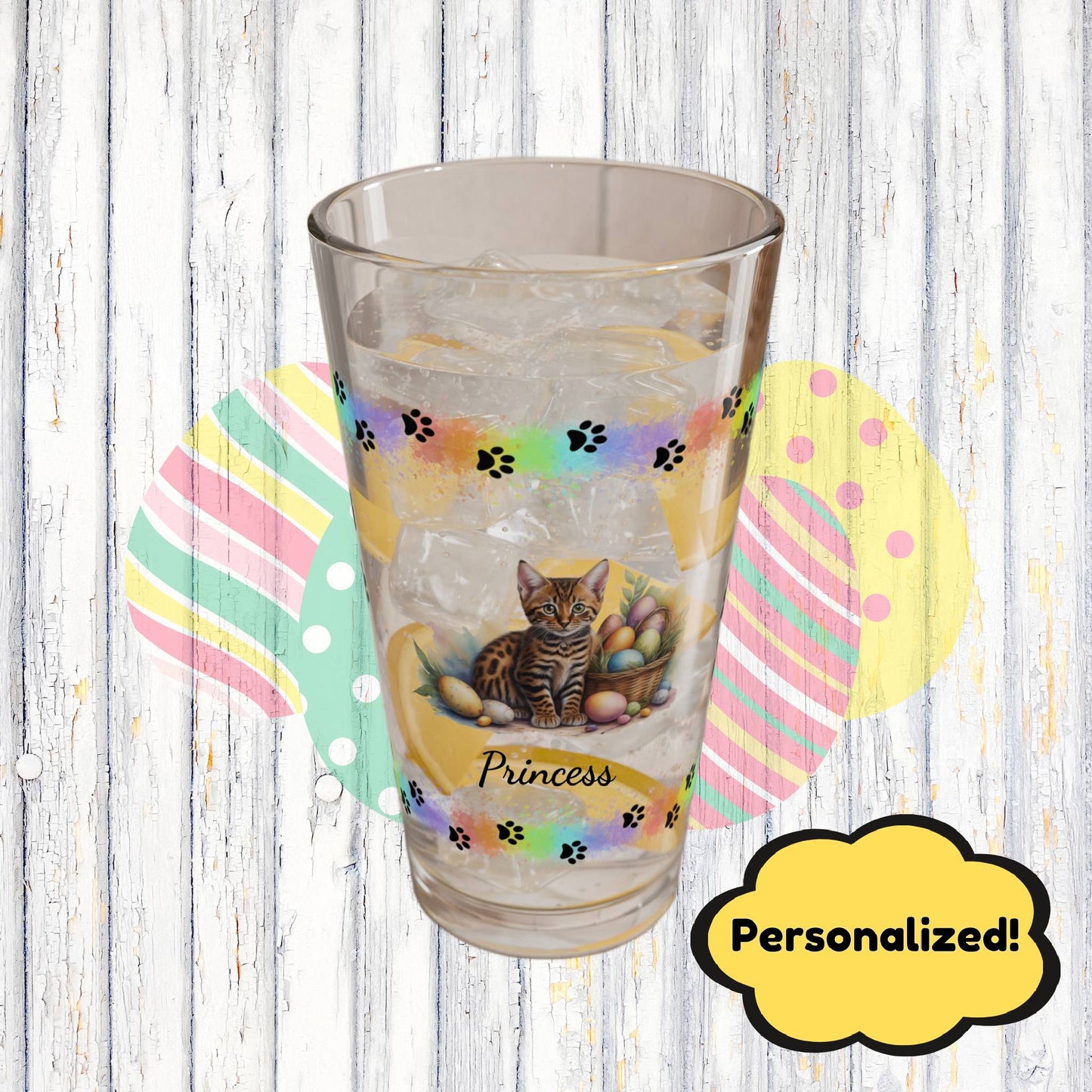 Bengal Easter Kitten 16oz Pint Glass - Personalized Cat-Themed Gift, Mental Health Drinkware, Holiday Décor & Easter Celebration