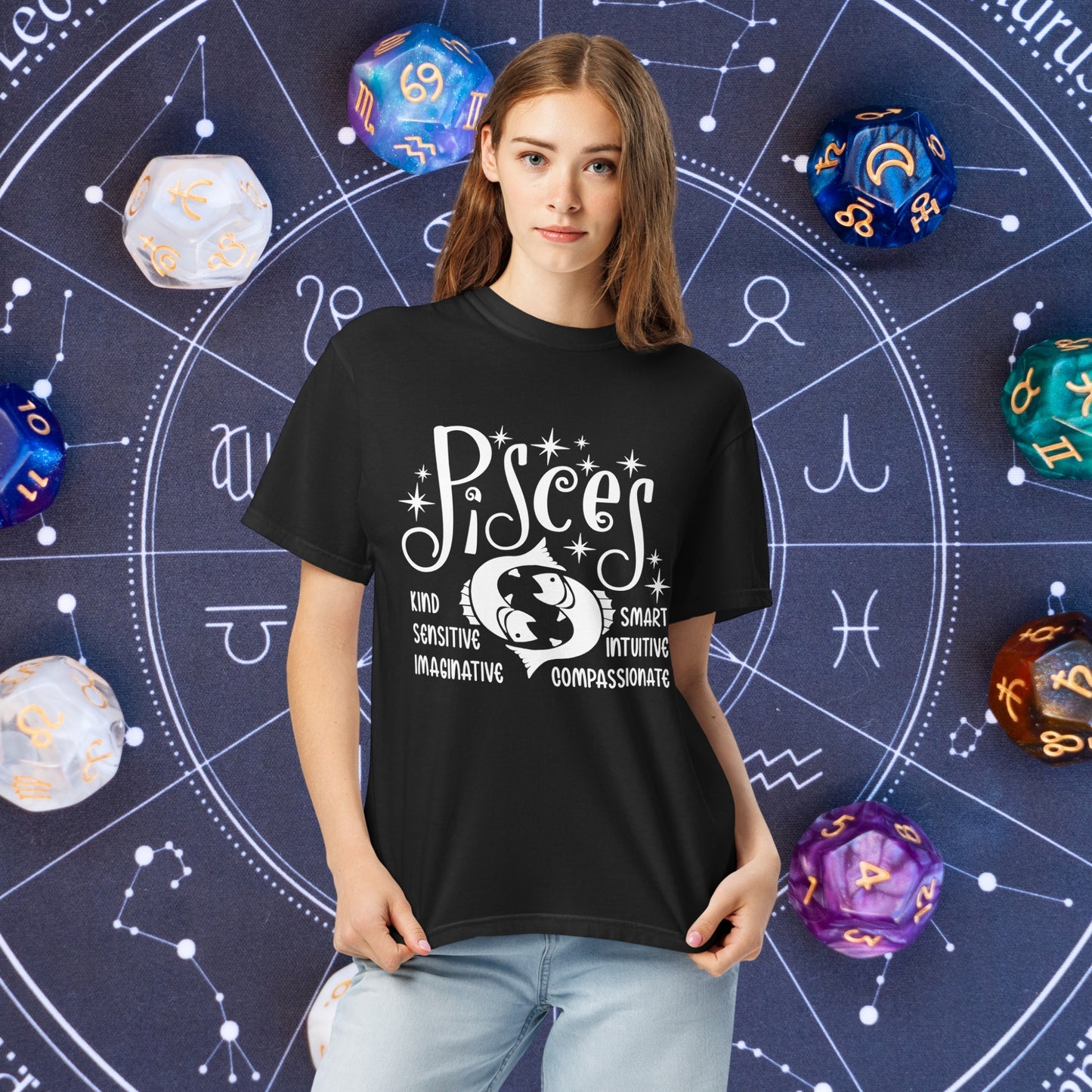 Pisces Zodiac Comfort Colors Shirt - Intuitive and dreamy Pisces astrology tee for mindful living and mental health support
