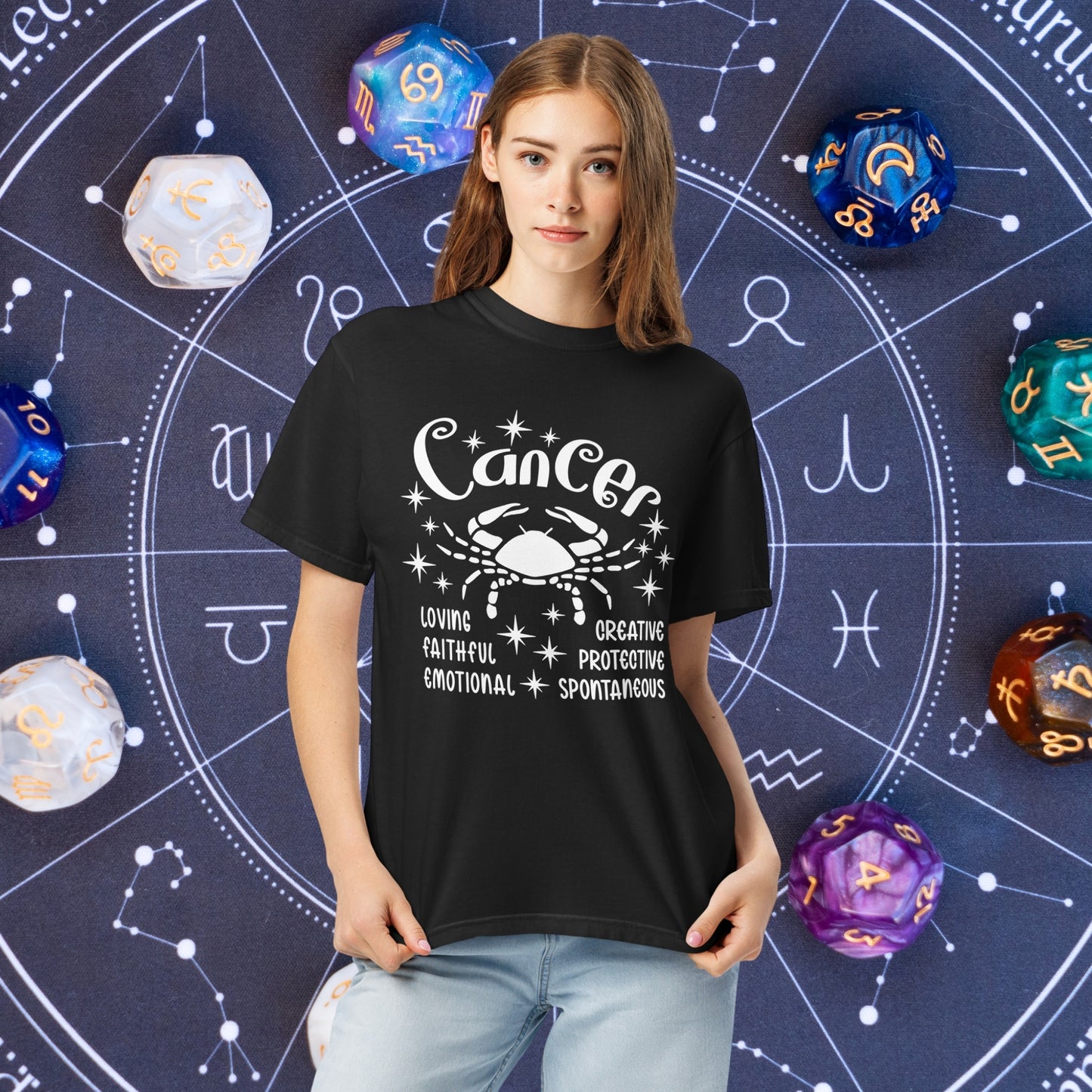 Cancer Zodiac Comfort Colors Shirt - Soft unisex star sign tee for Cancer, ideal for astrology lovers and mental health awareness