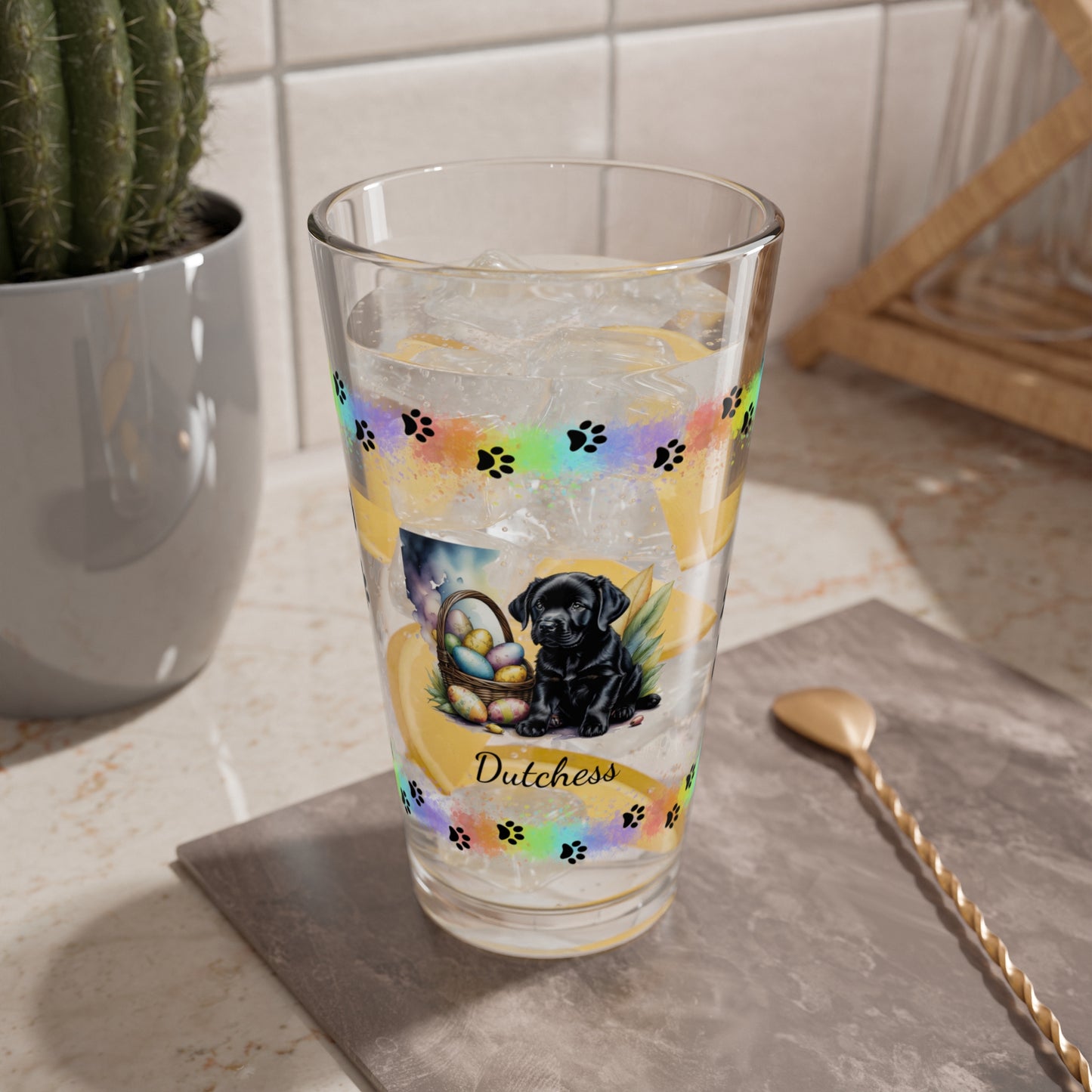 Black Labrador Personalized Easter Puppy 16oz Pint Glass - Custom Dog Design, Mental Health Gift, Easter Décor, and Festive Celebrations