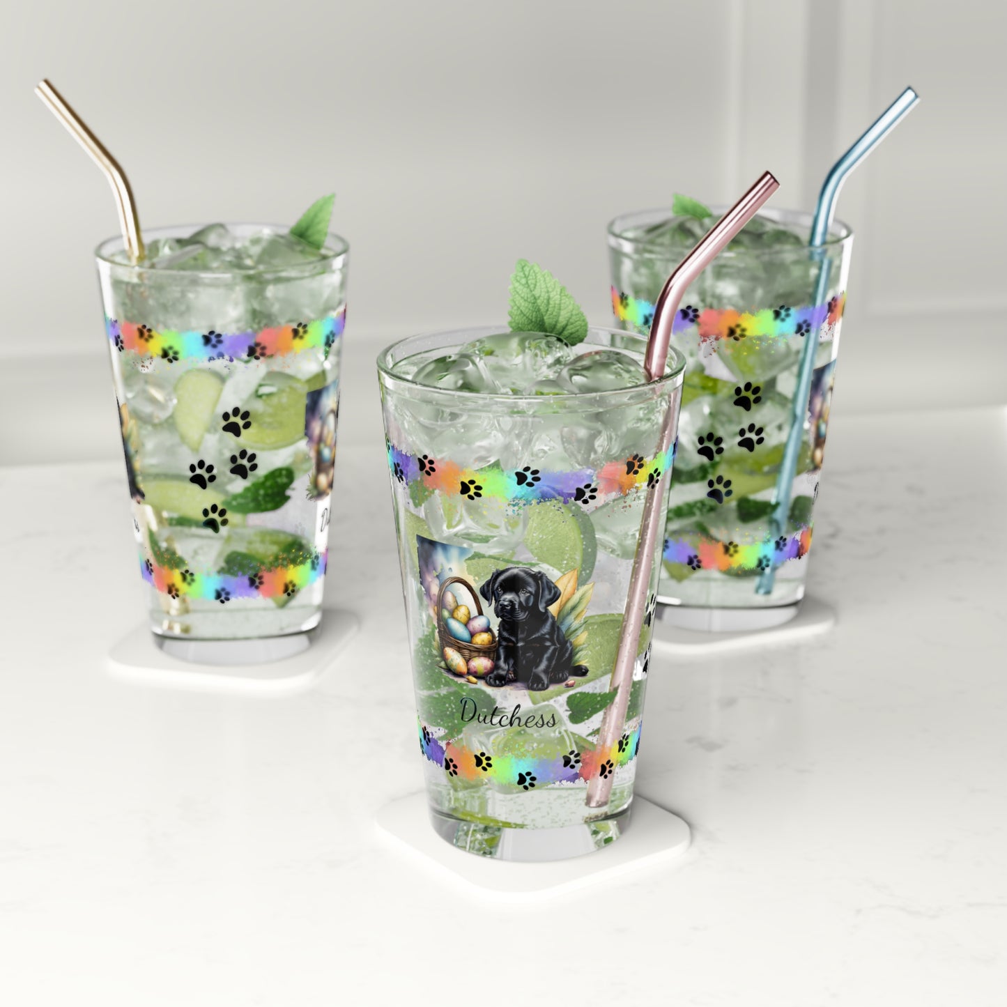 Black Labrador Personalized Easter Puppy 16oz Pint Glass - Custom Dog Design, Mental Health Gift, Easter Décor, and Festive Celebrations