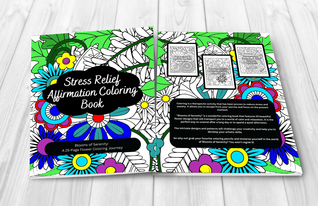 Flower coloring book with intricate floral designs and calming layouts