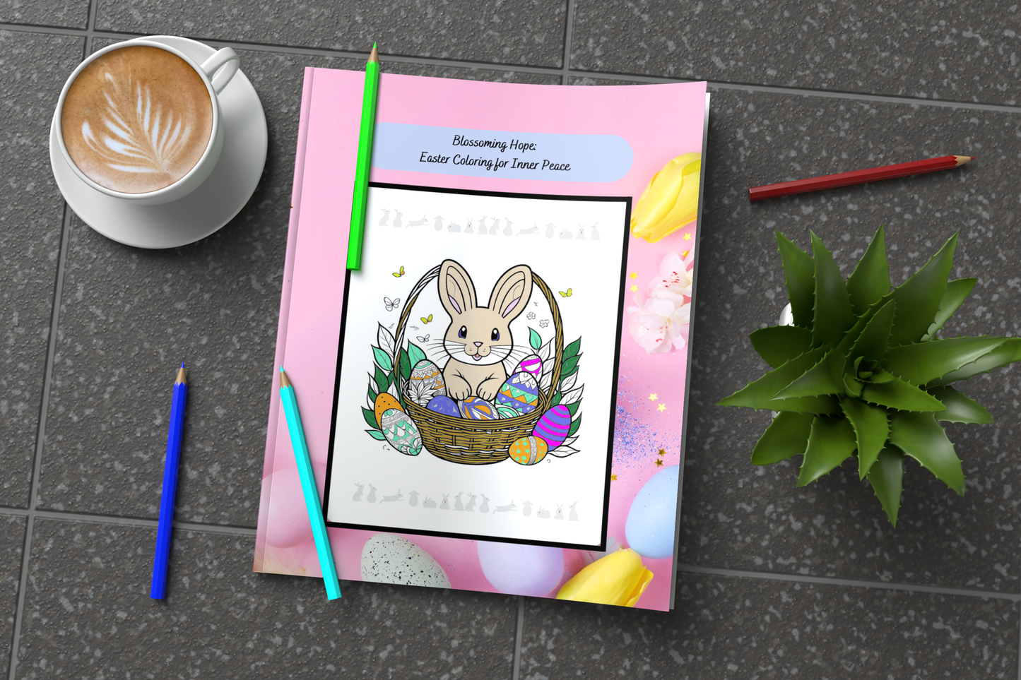 Easter affirmation coloring book with spring flowers and peaceful themes