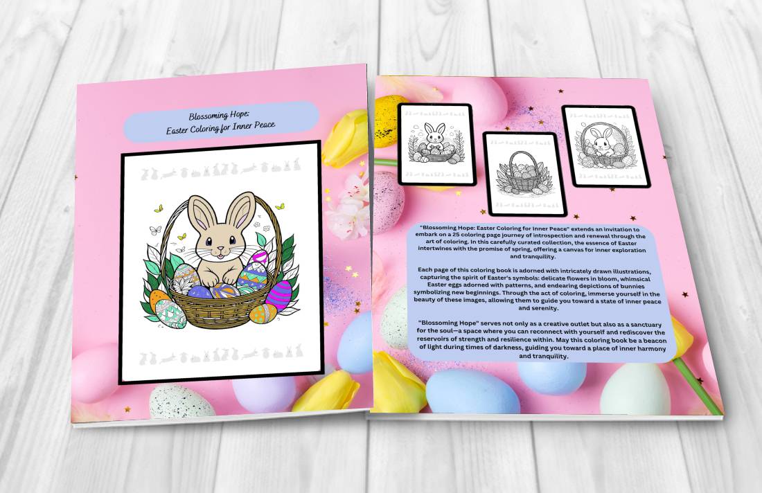 Easter affirmation coloring book with spring flowers and peaceful themes
