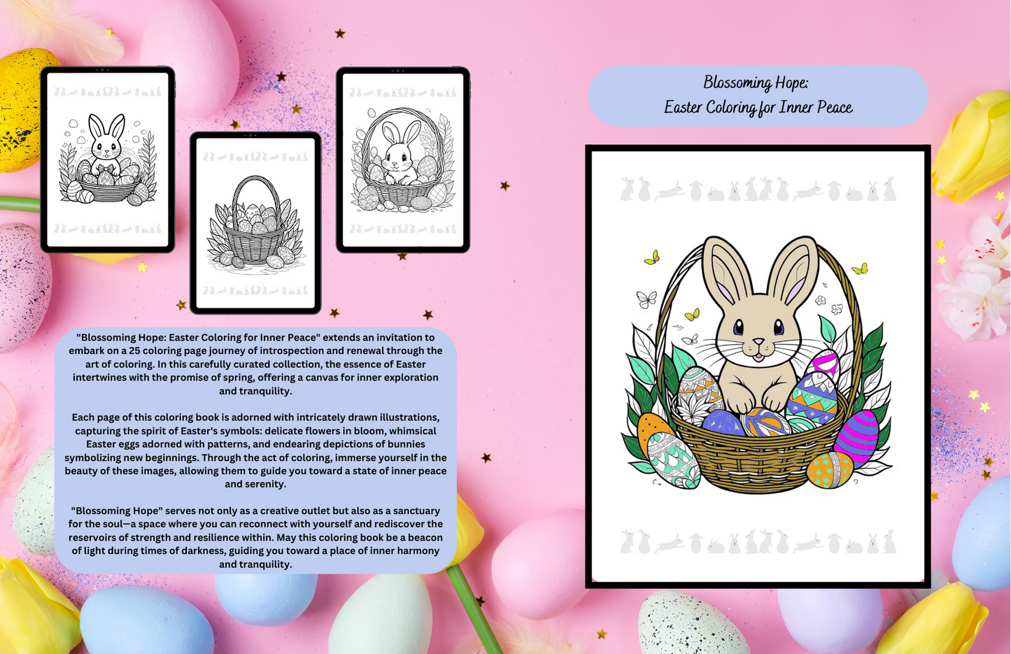 Easter affirmation coloring book with spring flowers and peaceful themes
