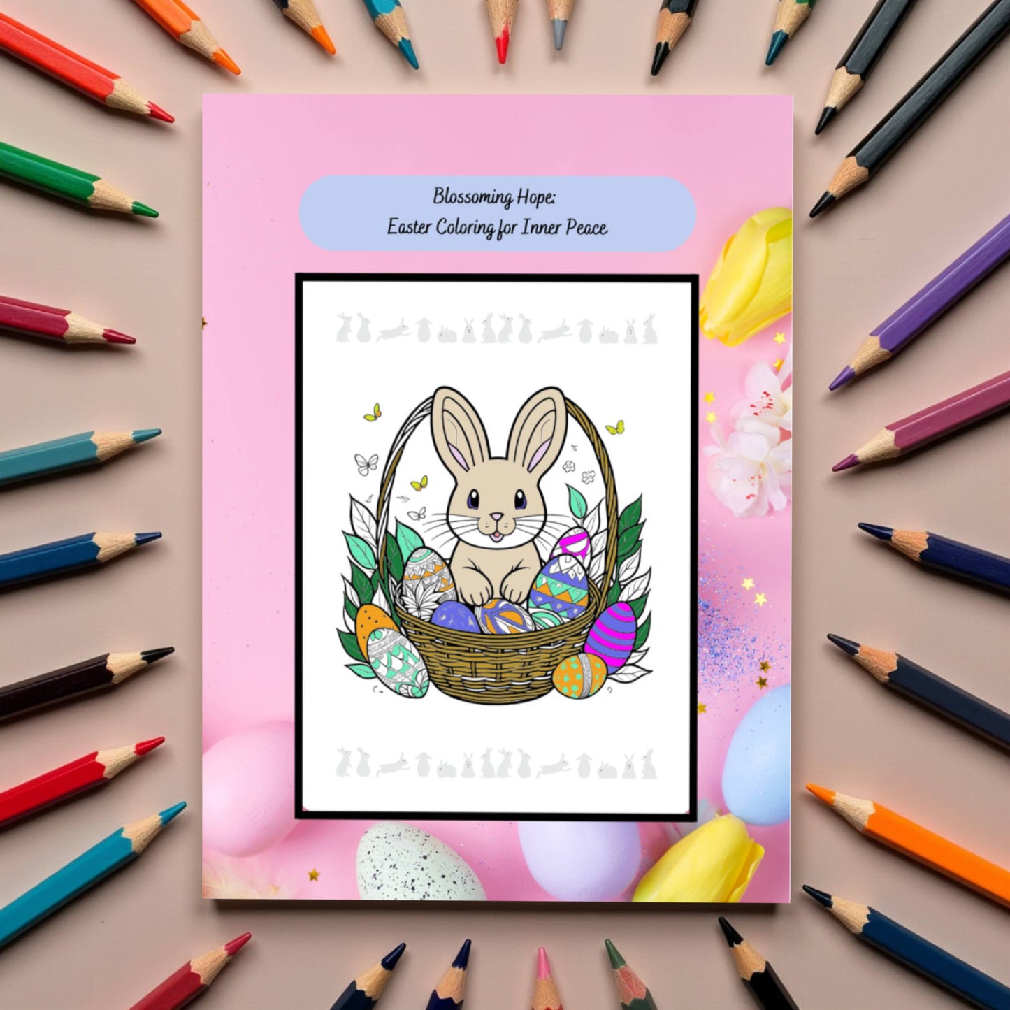 Easter affirmation coloring book with spring flowers and peaceful themes