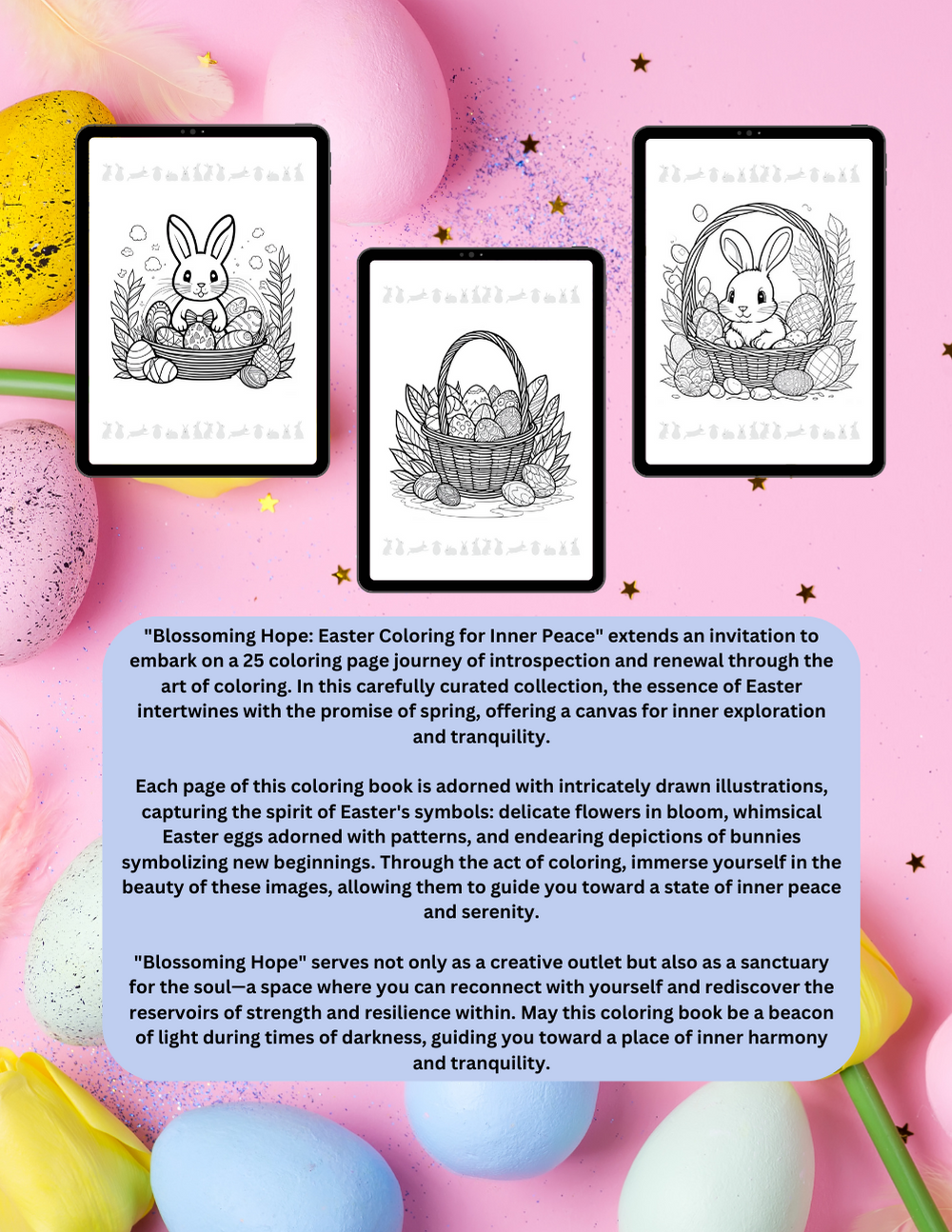 Easter affirmation coloring book with spring flowers and peaceful themes