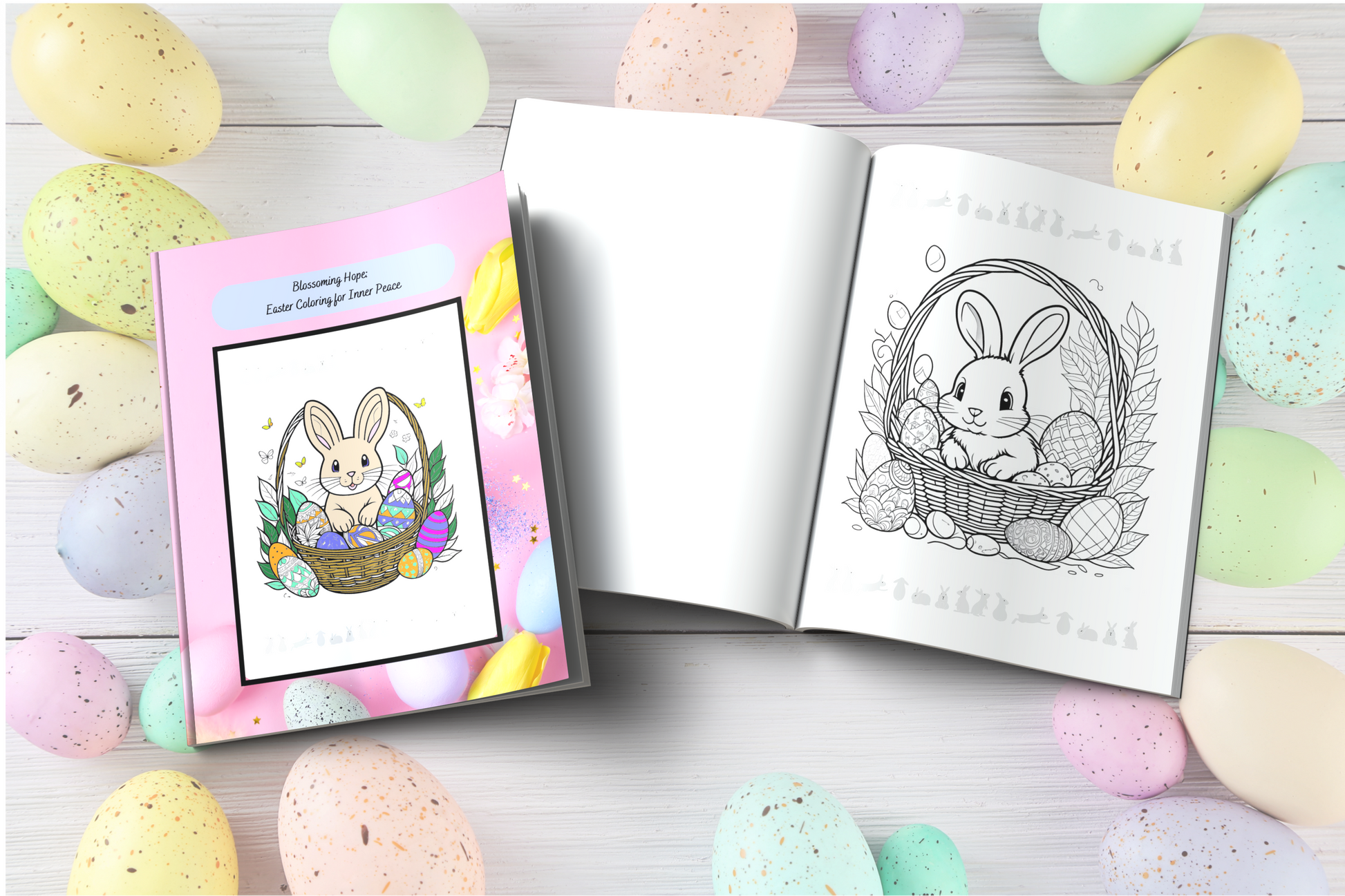Easter affirmation coloring book with spring flowers and peaceful themes