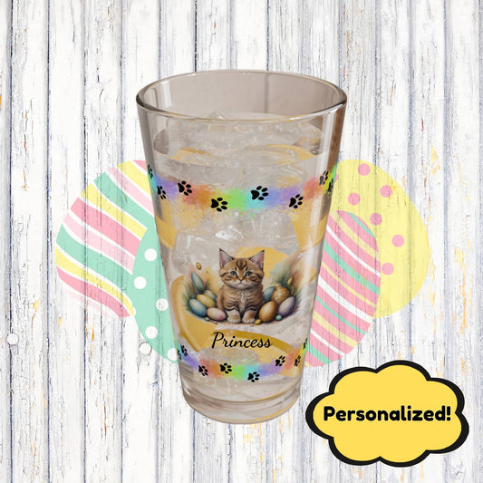 Bobtail Easter Kitten 16oz Pint Glass - Personalized Cat-Themed Gift, Mental Health Drinkware, Holiday Décor & Easter Celebration
