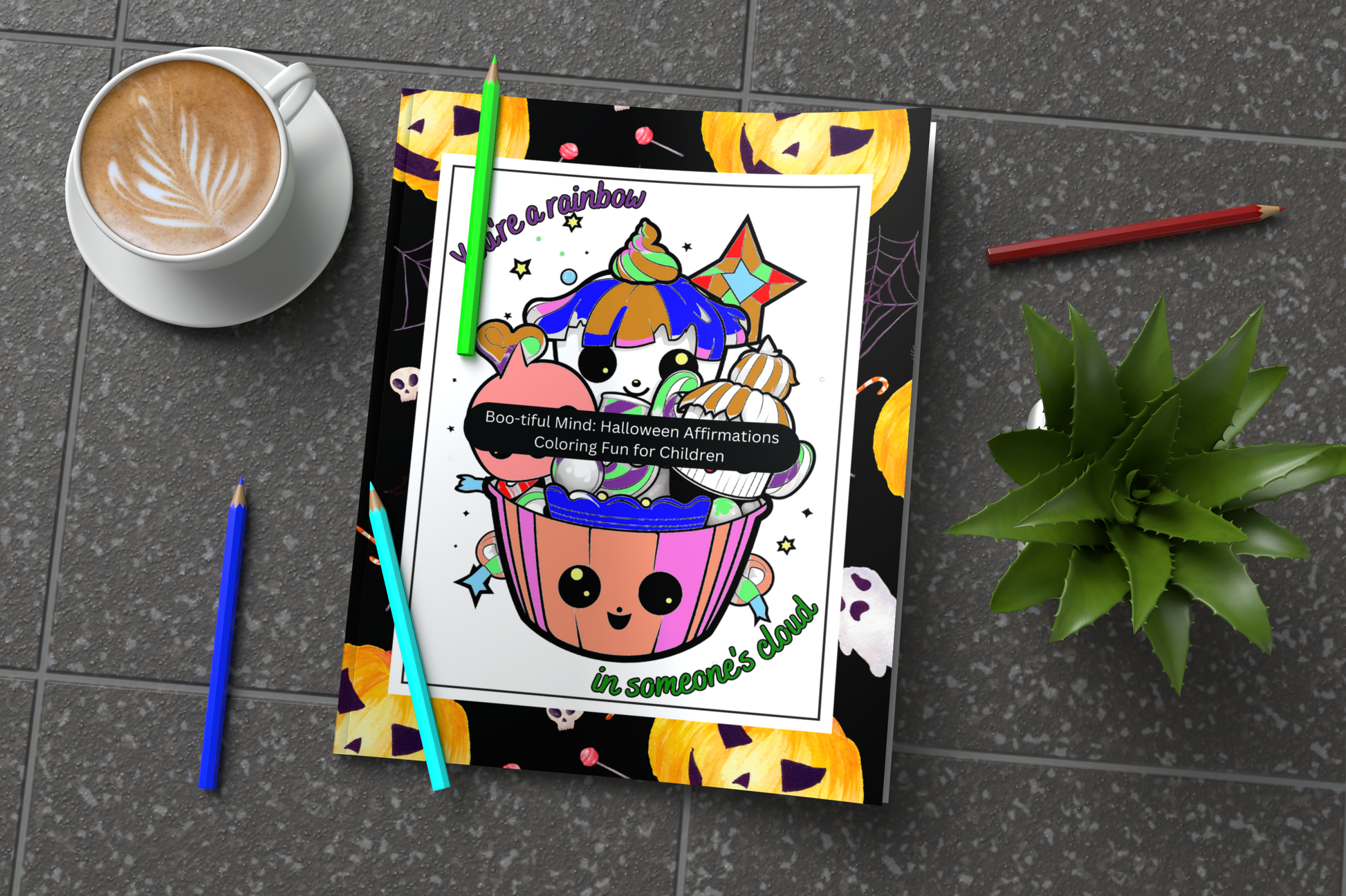 Halloween coloring book for children with fun spooky affirmations