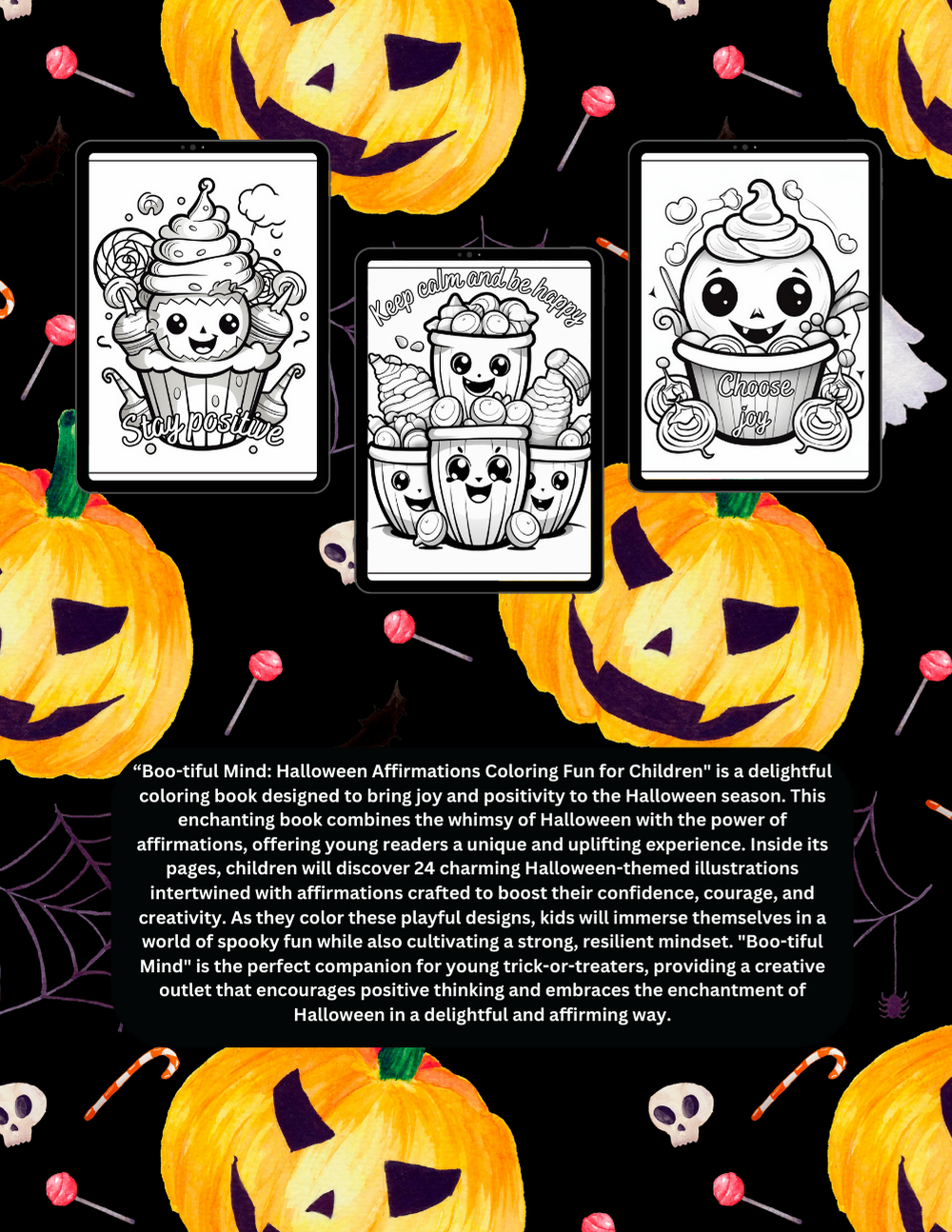 Halloween coloring book for children with fun spooky affirmations