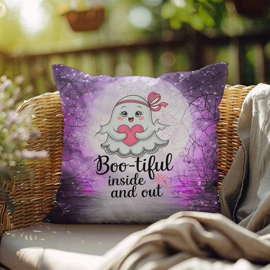 Shop our boo tiful inside out halloween pillow featuring the 18" x 18" style option from MySisterIsASurvivor.