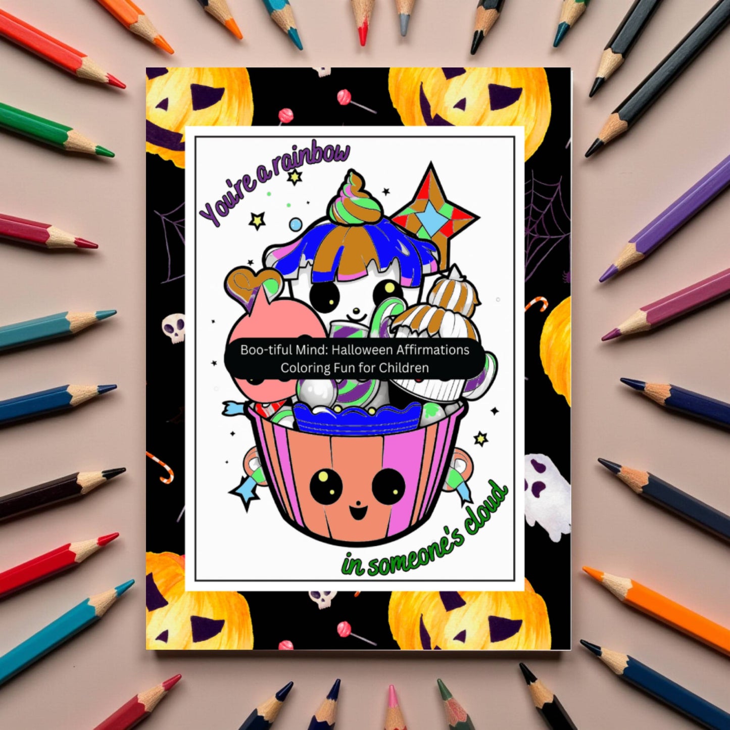 Halloween coloring book for children with fun spooky affirmations