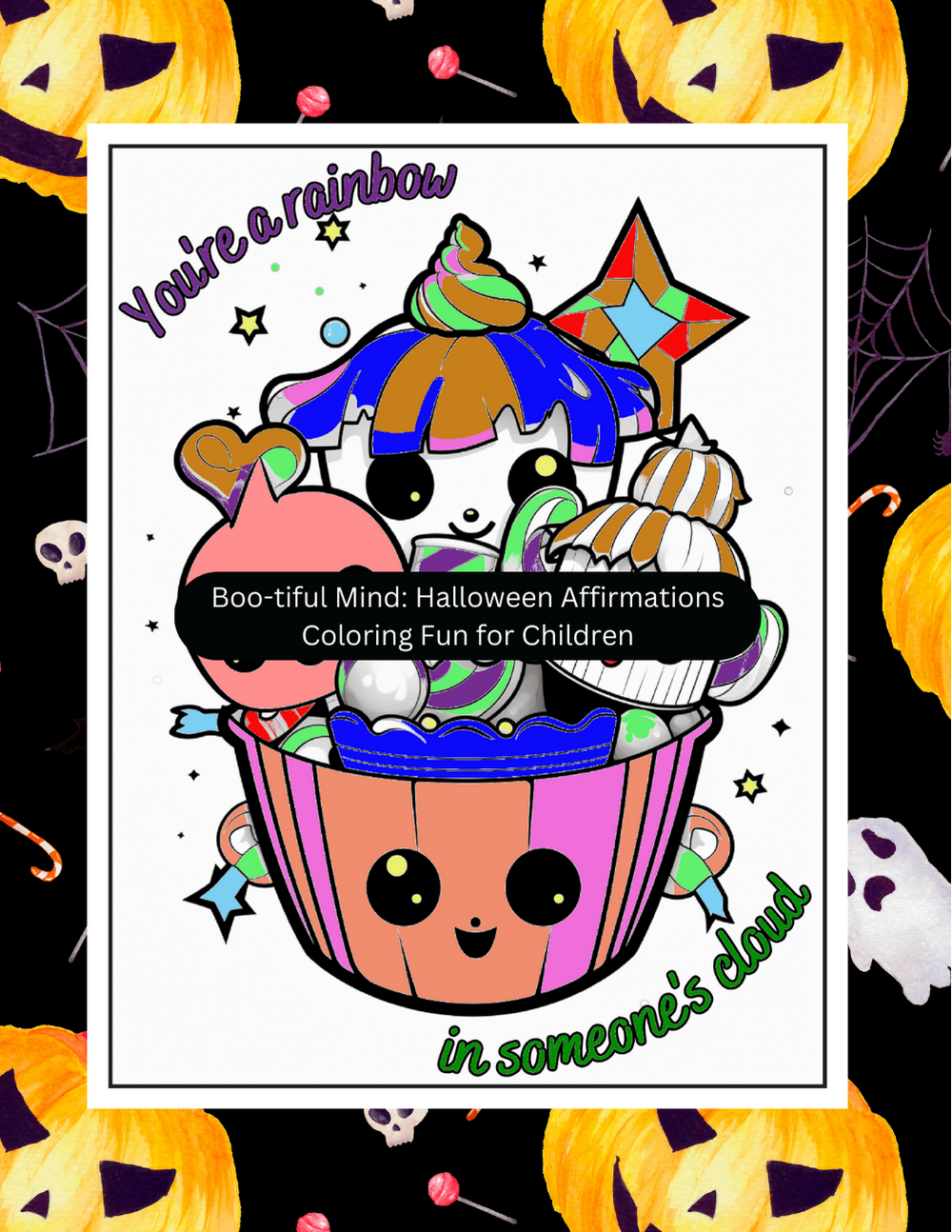 Halloween coloring book for children with fun spooky affirmations