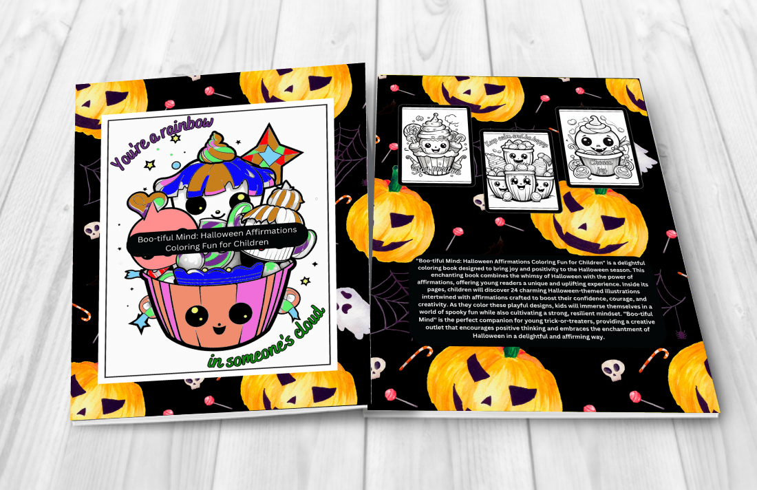 Halloween coloring book for children with fun spooky affirmations