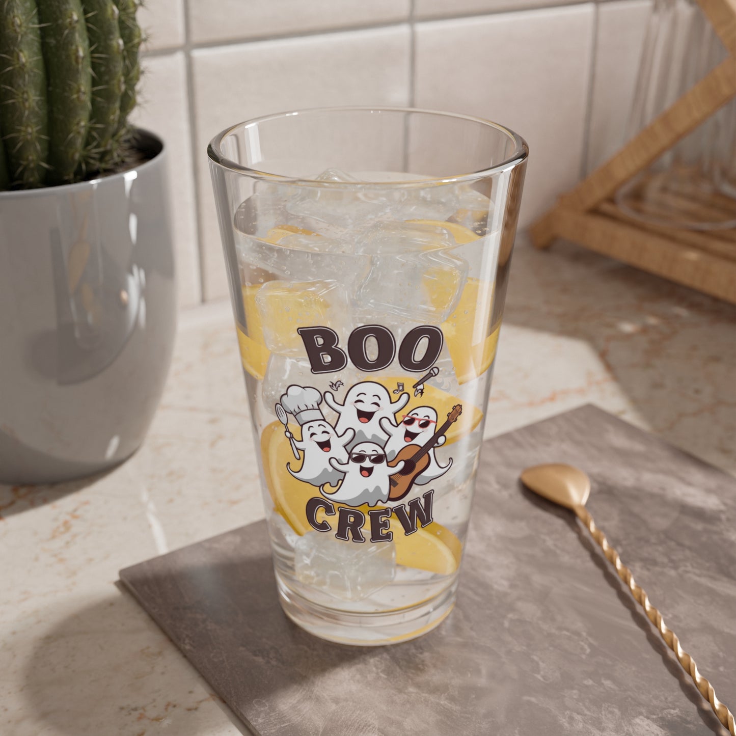 Boo Crew Halloween 16oz pint glass, perfect for Halloween parties and spooky fun - MySisterIsASurvivor