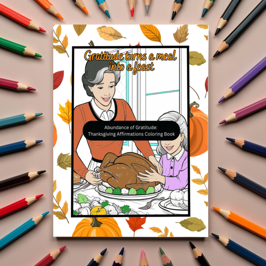 Thanksgiving affirmations coloring book with fall leaves and gratitude-themed pages