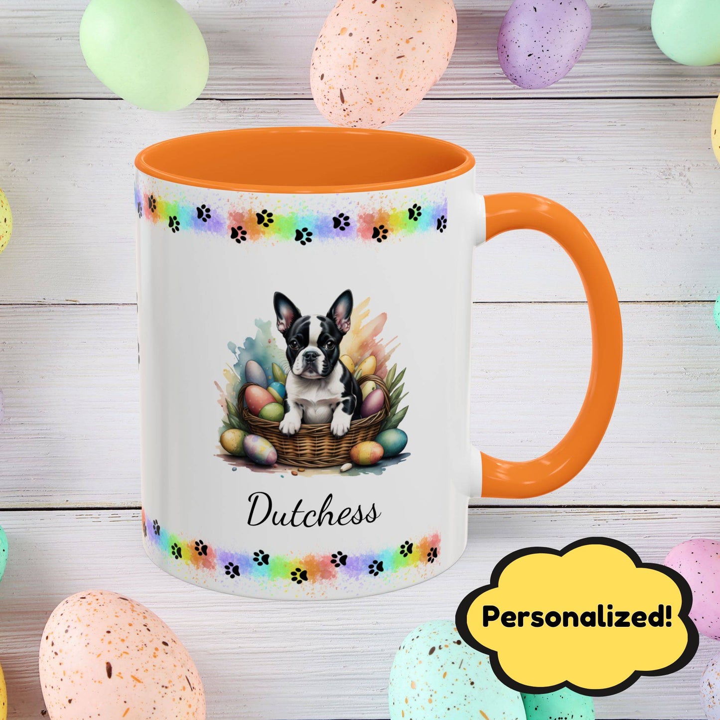 Boston Terrier Easter puppy coffee mug, personalized cute dog gift for mental health support and cozy sipping