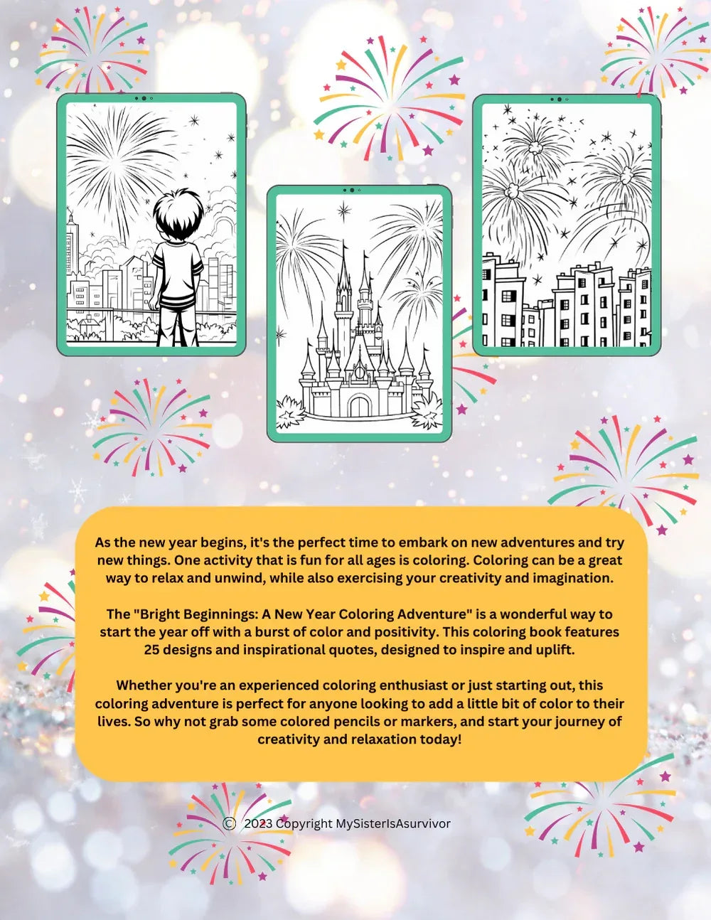 Shop our premium bright beginnings a new year coloring adventure from MySisterIsASurvivor.