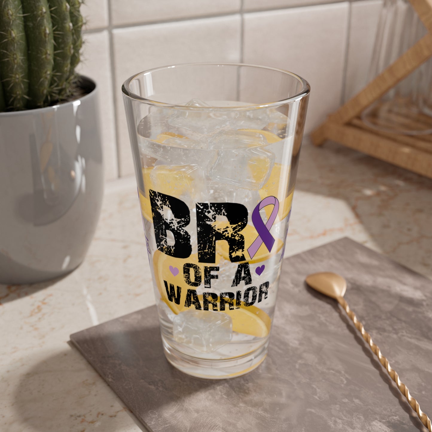 Bro of a Warrior: Personalized Domestic Violence Awareness Warrior Pint Glass - Proud Family Member