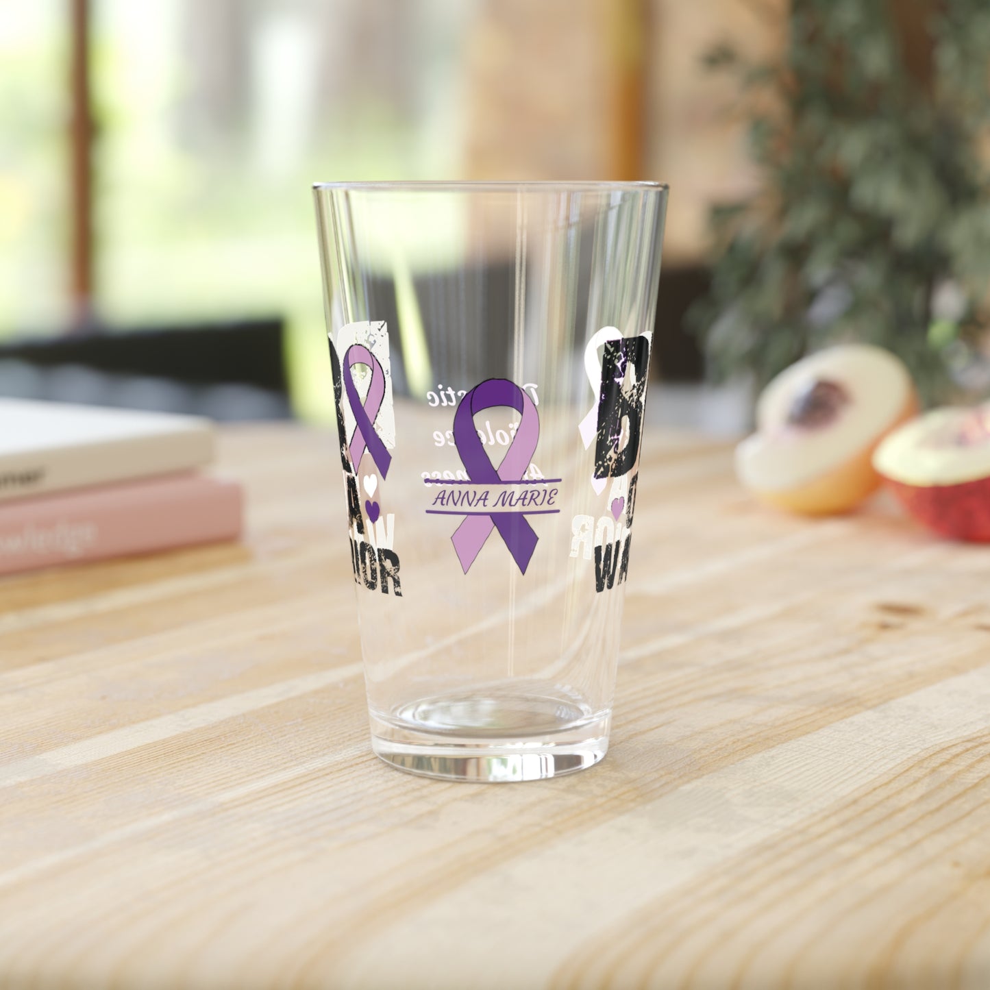 Bro of a Warrior: Personalized Domestic Violence Awareness Warrior Pint Glass - Proud Family Member