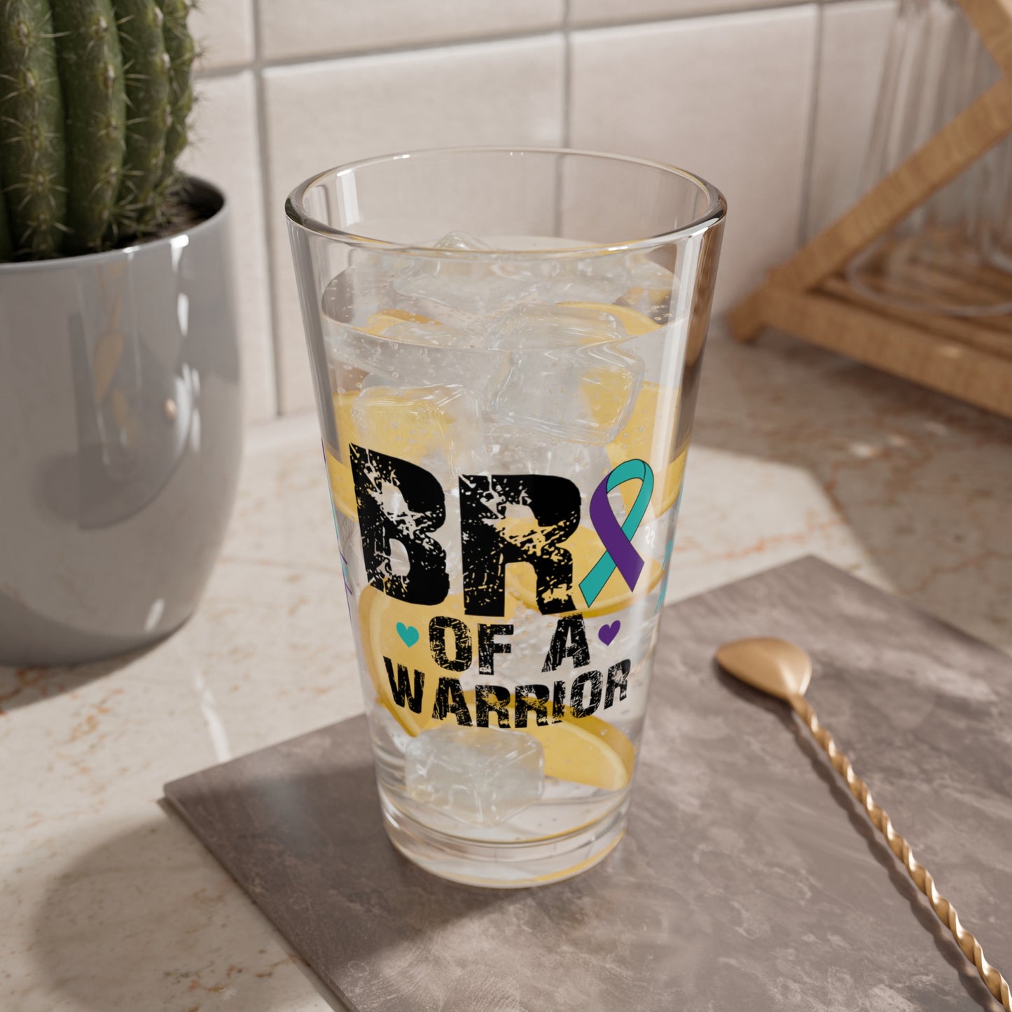 Bro of a Warrior: Personalized Suicide Prevention Awareness Warrior Pint Glass - Proud Family Member