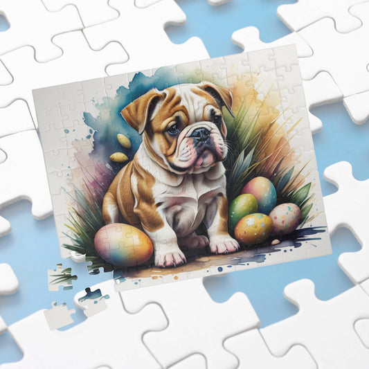 Bulldog Easter Puppy Puzzle - Dog Lovers, Mental Health Benefits, Holiday Fun, Mindfulness, Stress Relief, Festive Gift