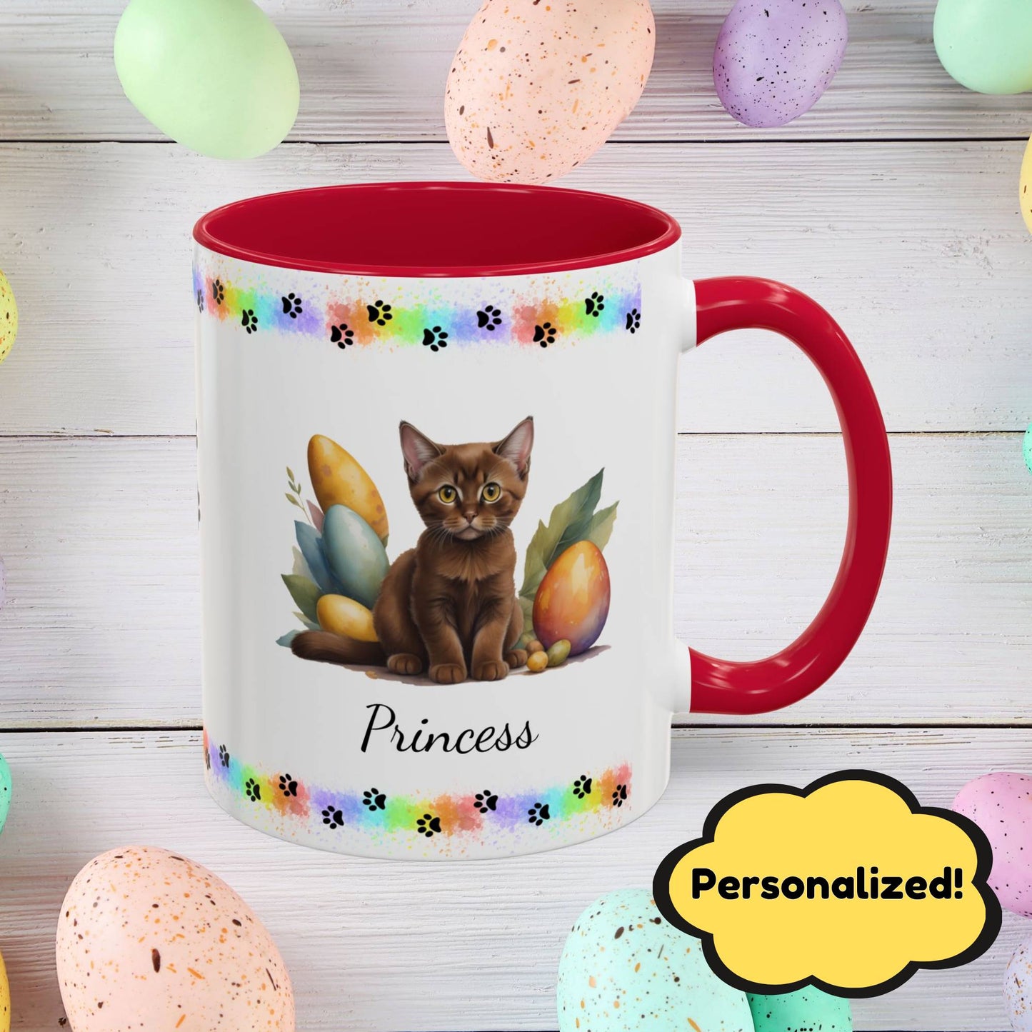 Burmese cute kitten Easter coffee mug, personalized cat gift, mental health support and festive drinkware