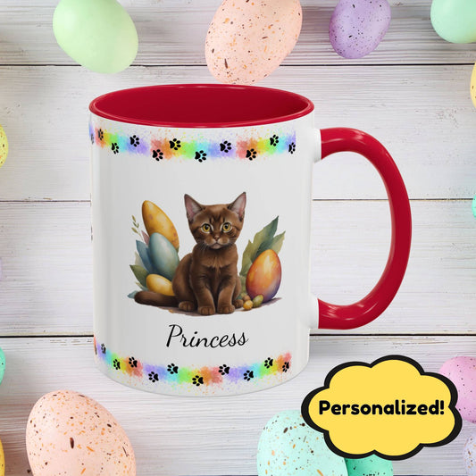 Burmese cute kitten Easter coffee mug, personalized cat gift, mental health support and festive drinkware