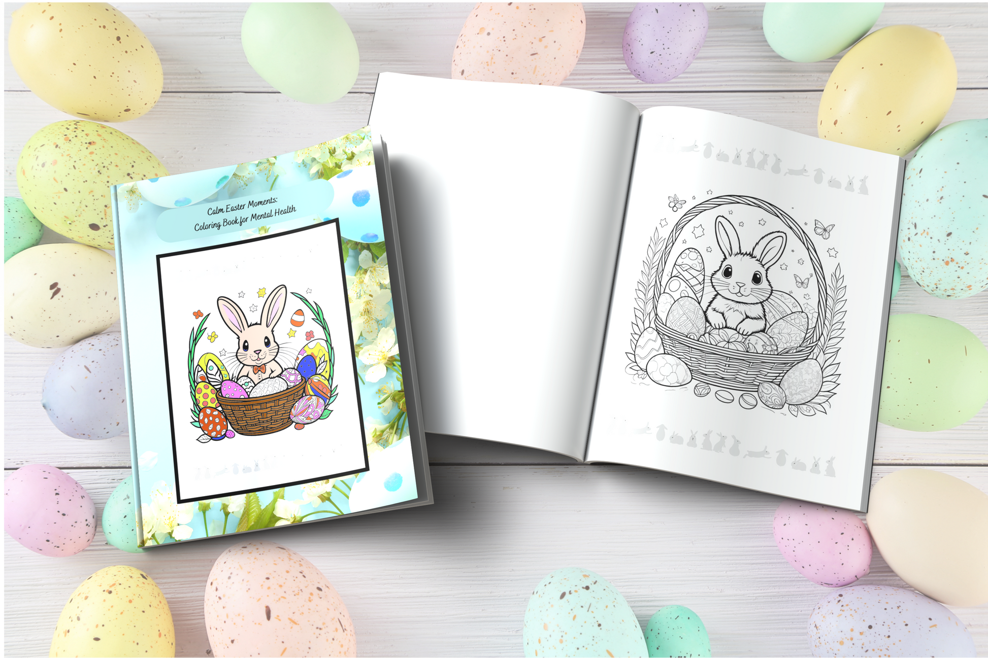 Easter mental health coloring book with serene spring illustrations