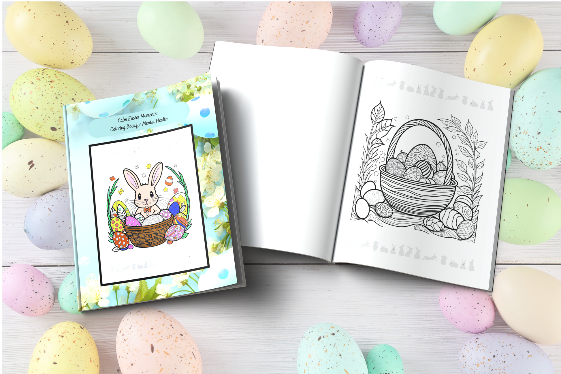 Easter mental health coloring book with serene spring illustrations