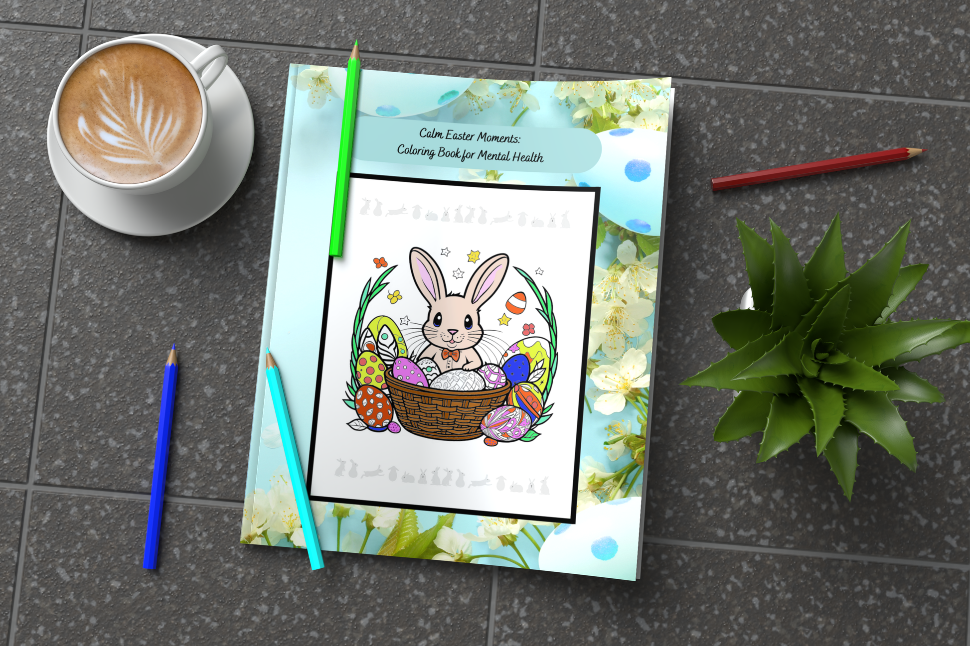 Easter mental health coloring book with serene spring illustrations