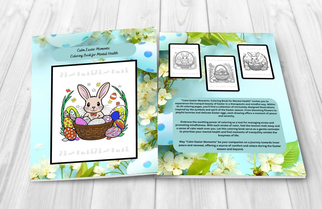 Easter mental health coloring book with serene spring illustrations