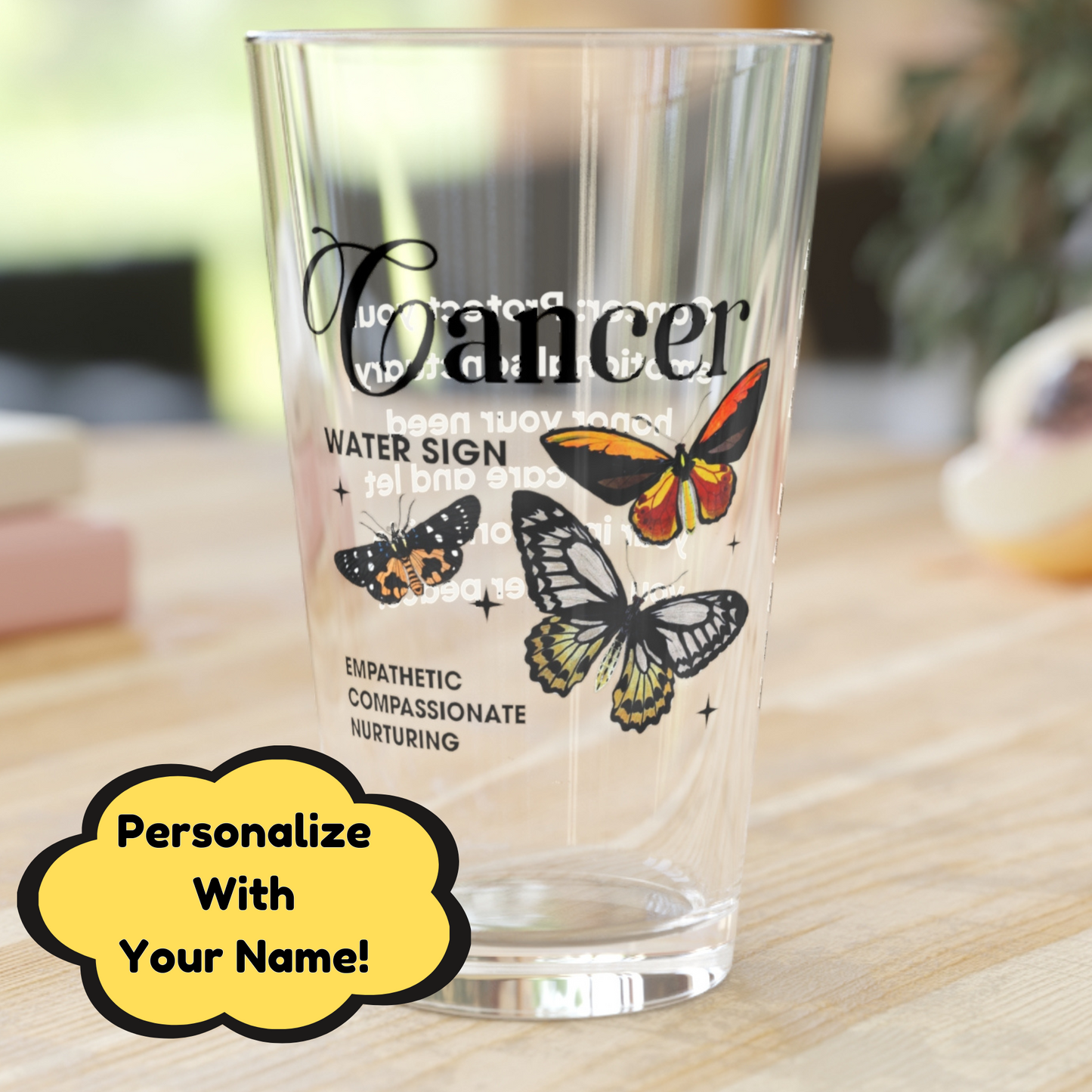 Cancer personalized zodiac pint glass, 16oz astrology star sign birthday drinkware gift
