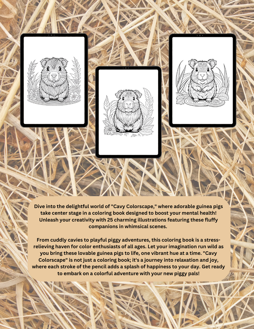 Guinea pig coloring book for relaxation with adorable piggie designs