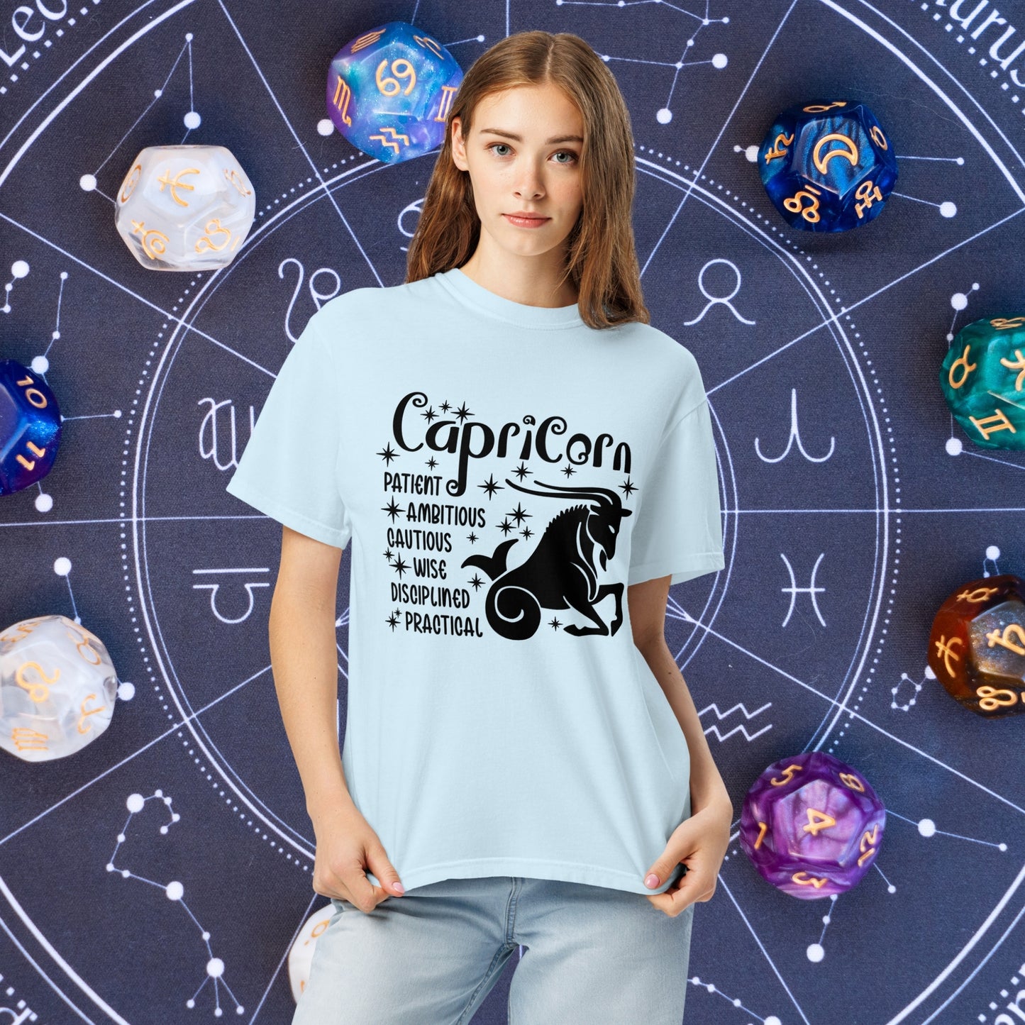 Capricorn Zodiac Comfort Colors T-Shirt - Grounded and mindful Capricorn zodiac tee for self-care and emotional balance