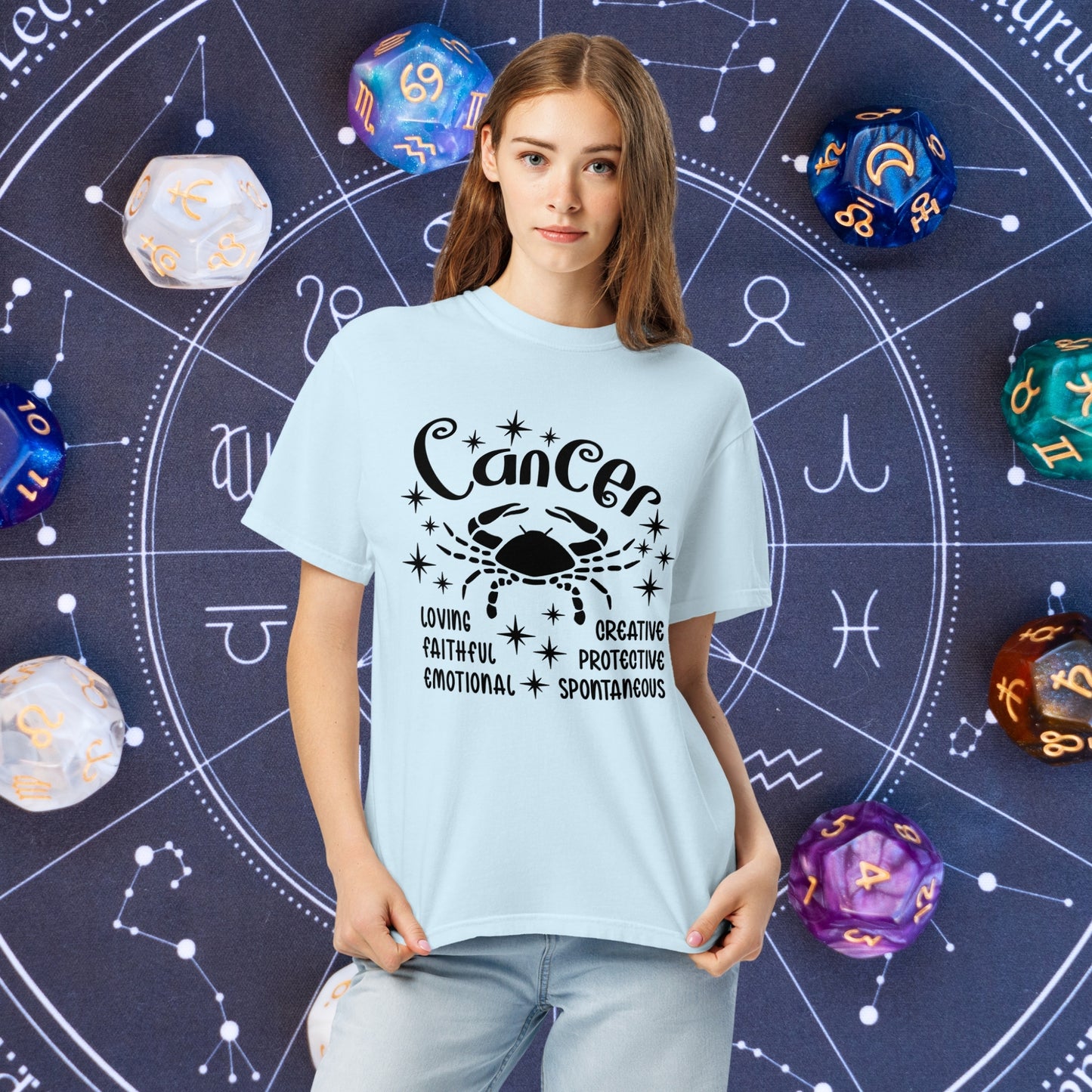 Cancer Zodiac Comfort Colors Shirt - Soft unisex star sign tee for Cancer, ideal for astrology lovers and mental health awareness