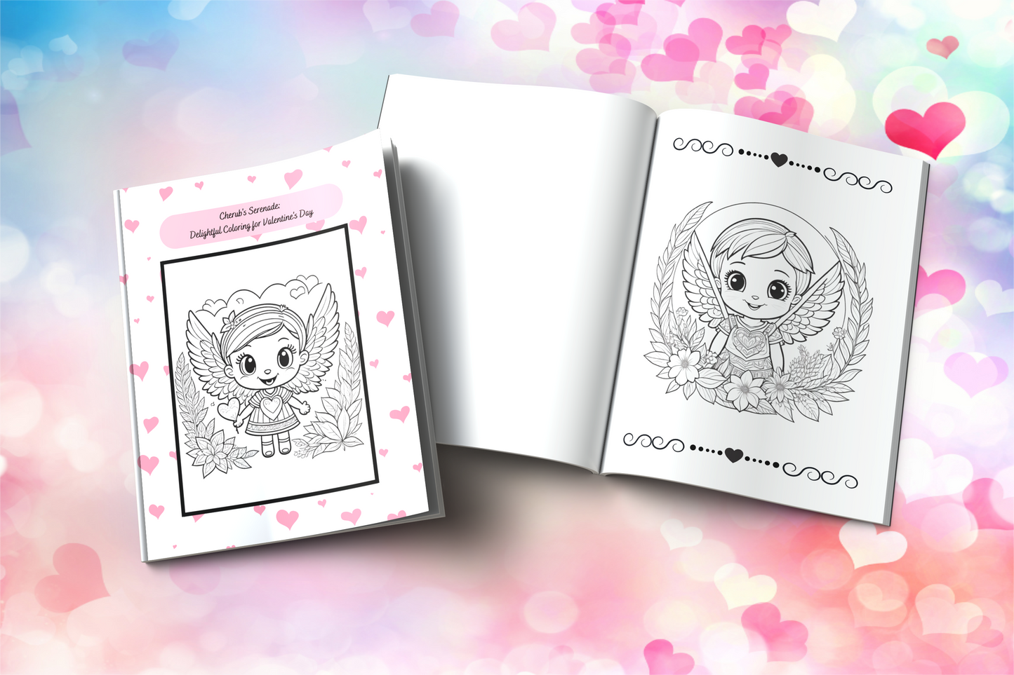 Valentine’s coloring book with cherubic art and peaceful themes