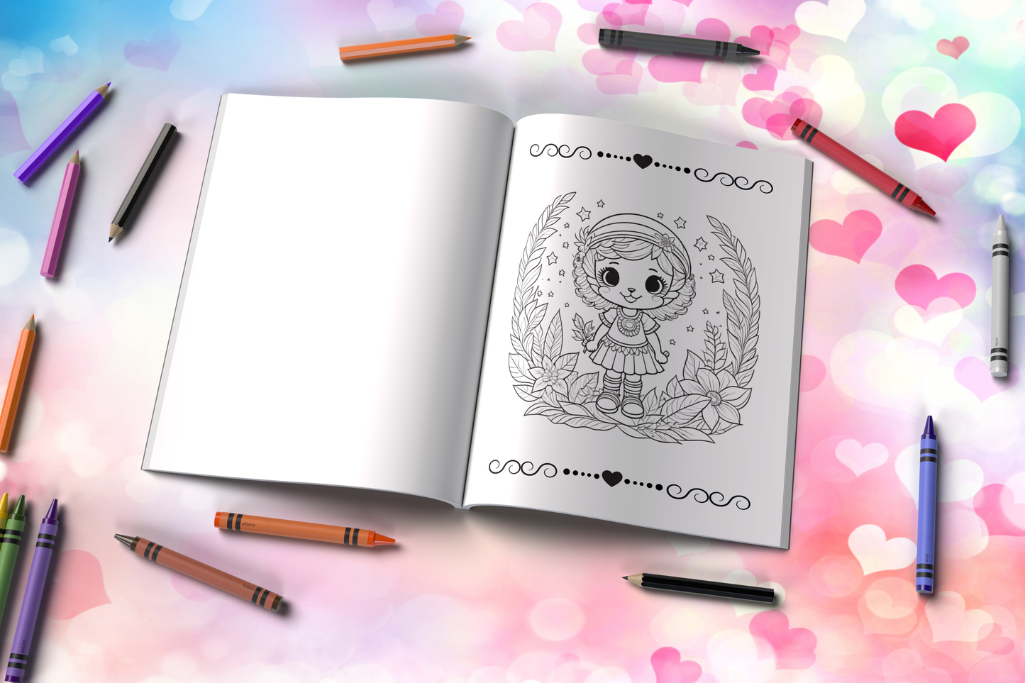 Valentine’s coloring book with cherubic art and peaceful themes